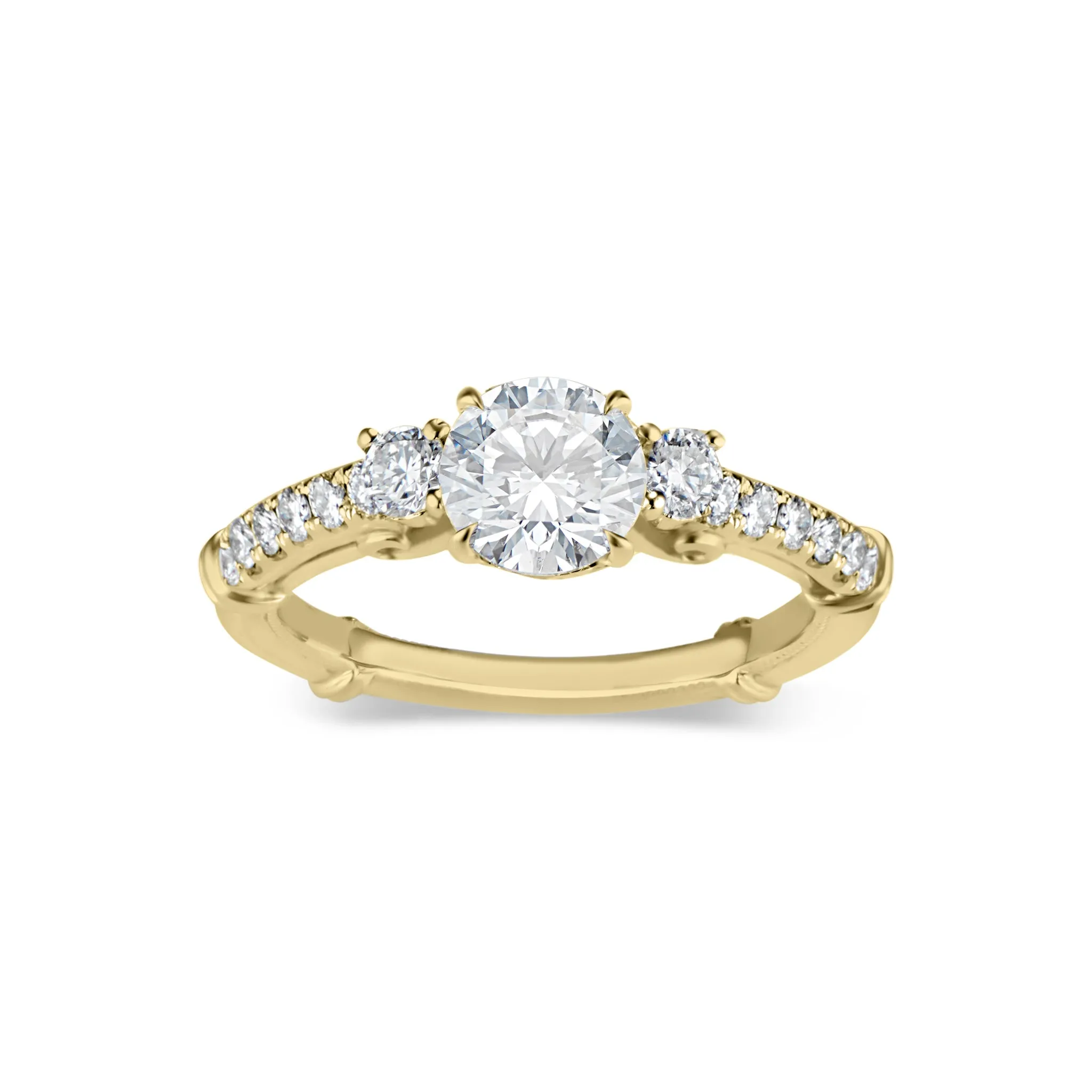 Three-Stone Engagement Ring with Diamond Shoulders
