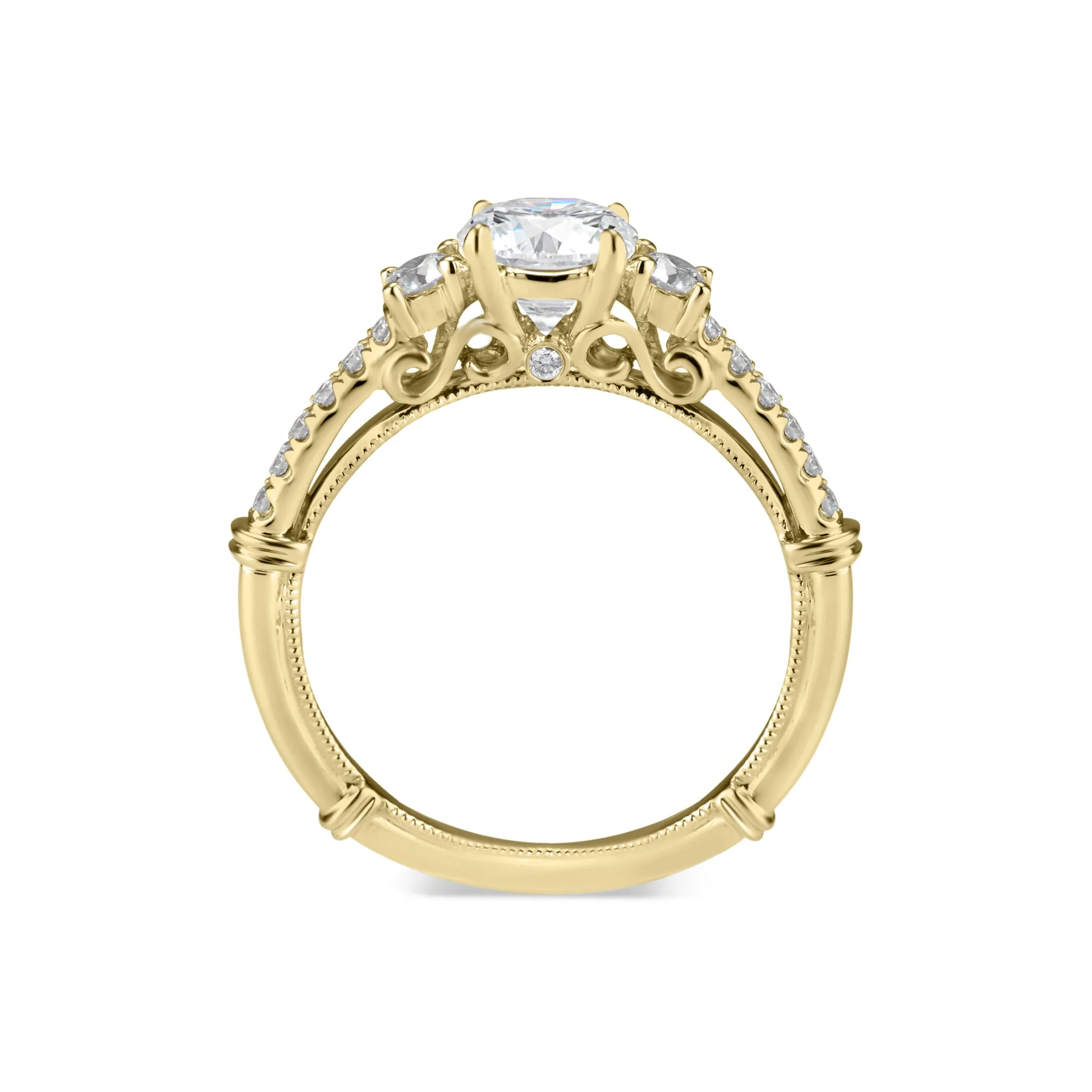 Three-Stone Engagement Ring with Diamond Shoulders