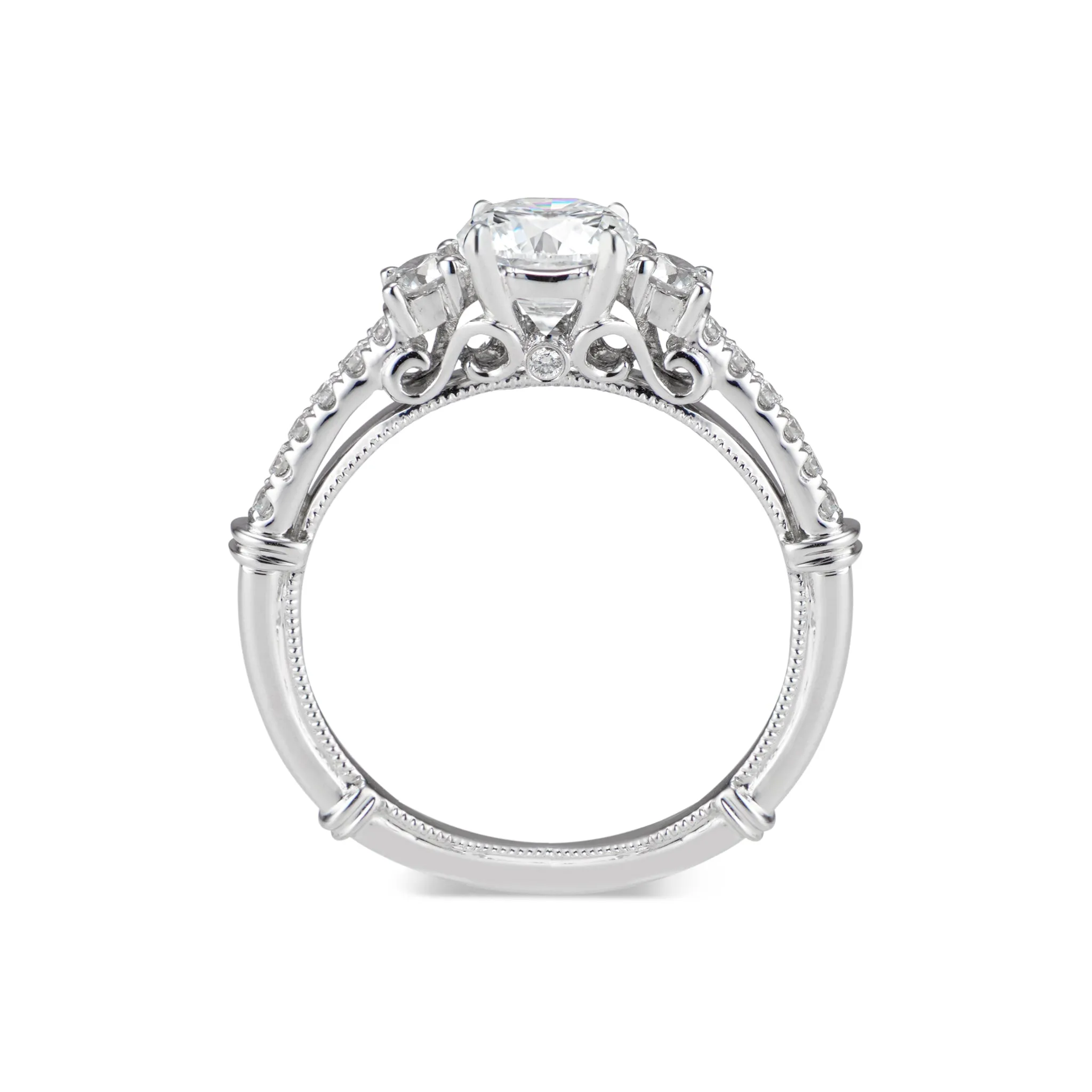 Three-Stone Engagement Ring with Diamond Shoulders