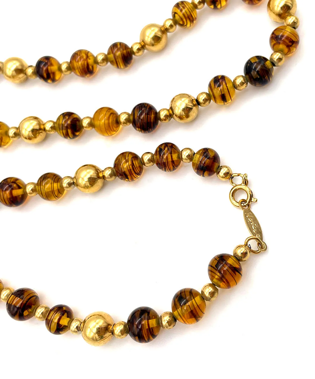 【USA輸入】ヴィンテージ NAPIER アンバー ガラスビーズ ロングネックレス/Vintage NAPIER Amber Glass Beads Long Necklace