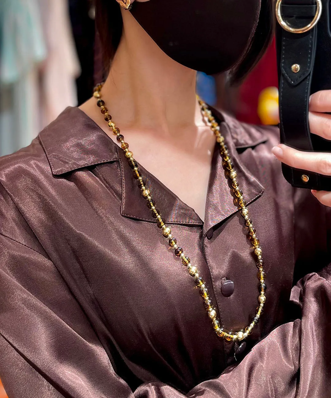 【USA輸入】ヴィンテージ NAPIER アンバー ガラスビーズ ロングネックレス/Vintage NAPIER Amber Glass Beads Long Necklace