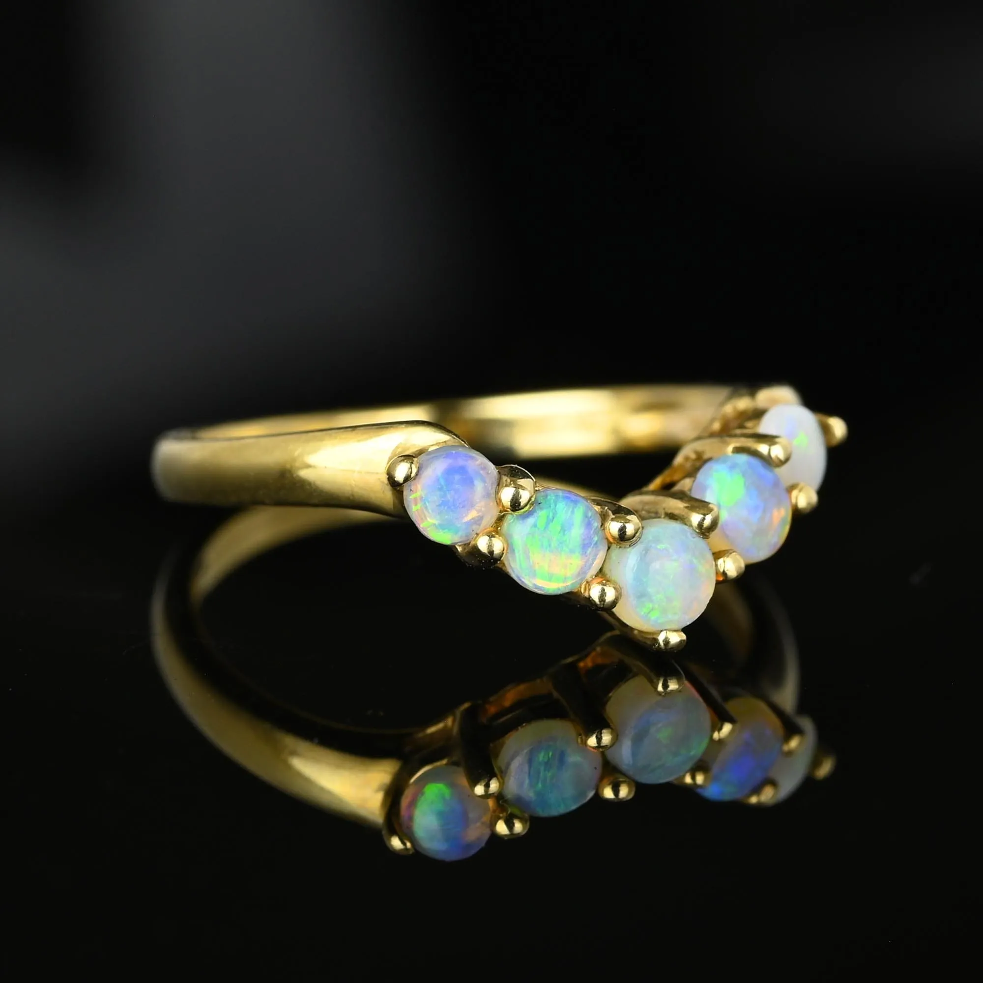 Vintage 5 Stone Opal Chevron Wishbone Ring in Gold