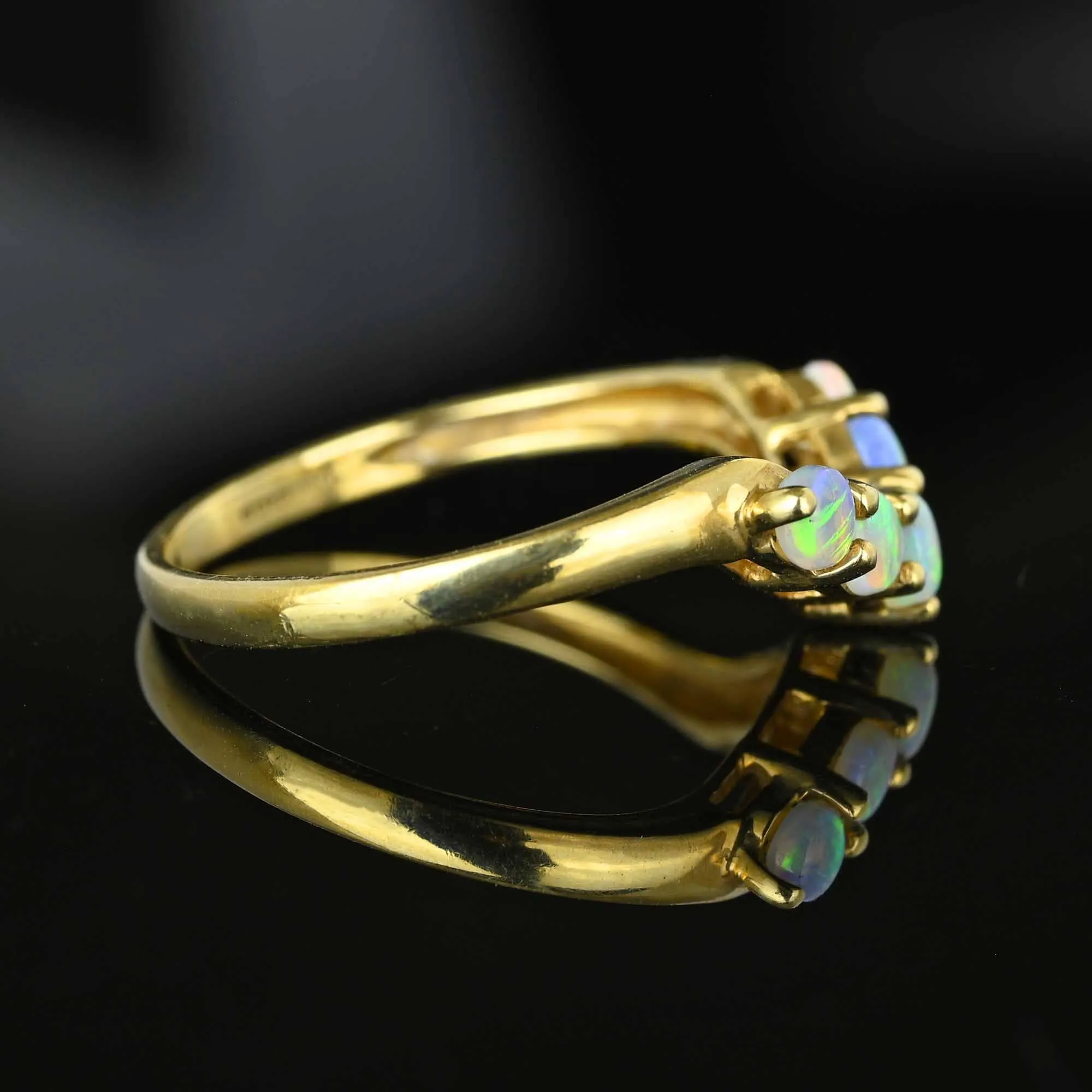 Vintage 5 Stone Opal Chevron Wishbone Ring in Gold