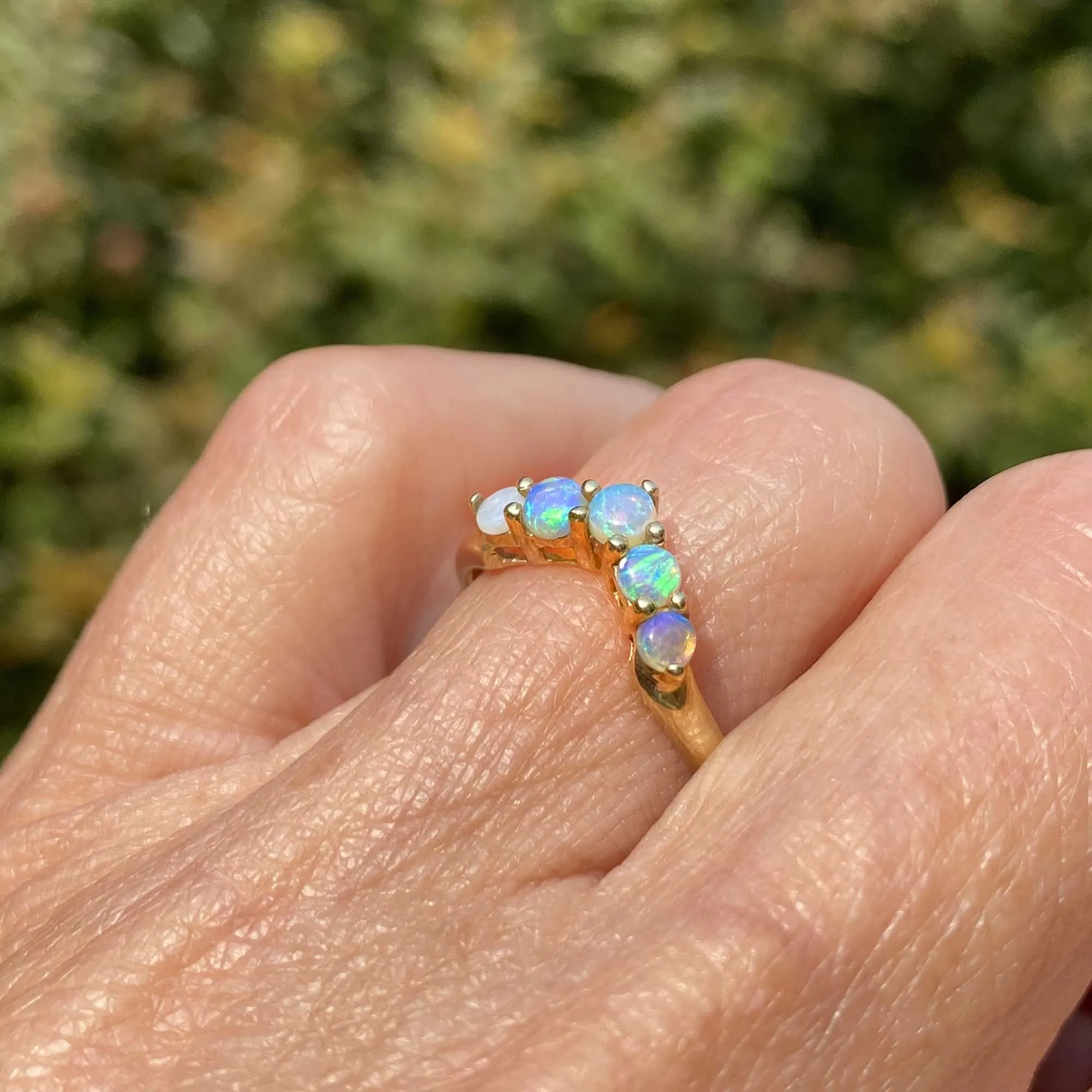 Vintage 5 Stone Opal Chevron Wishbone Ring in Gold
