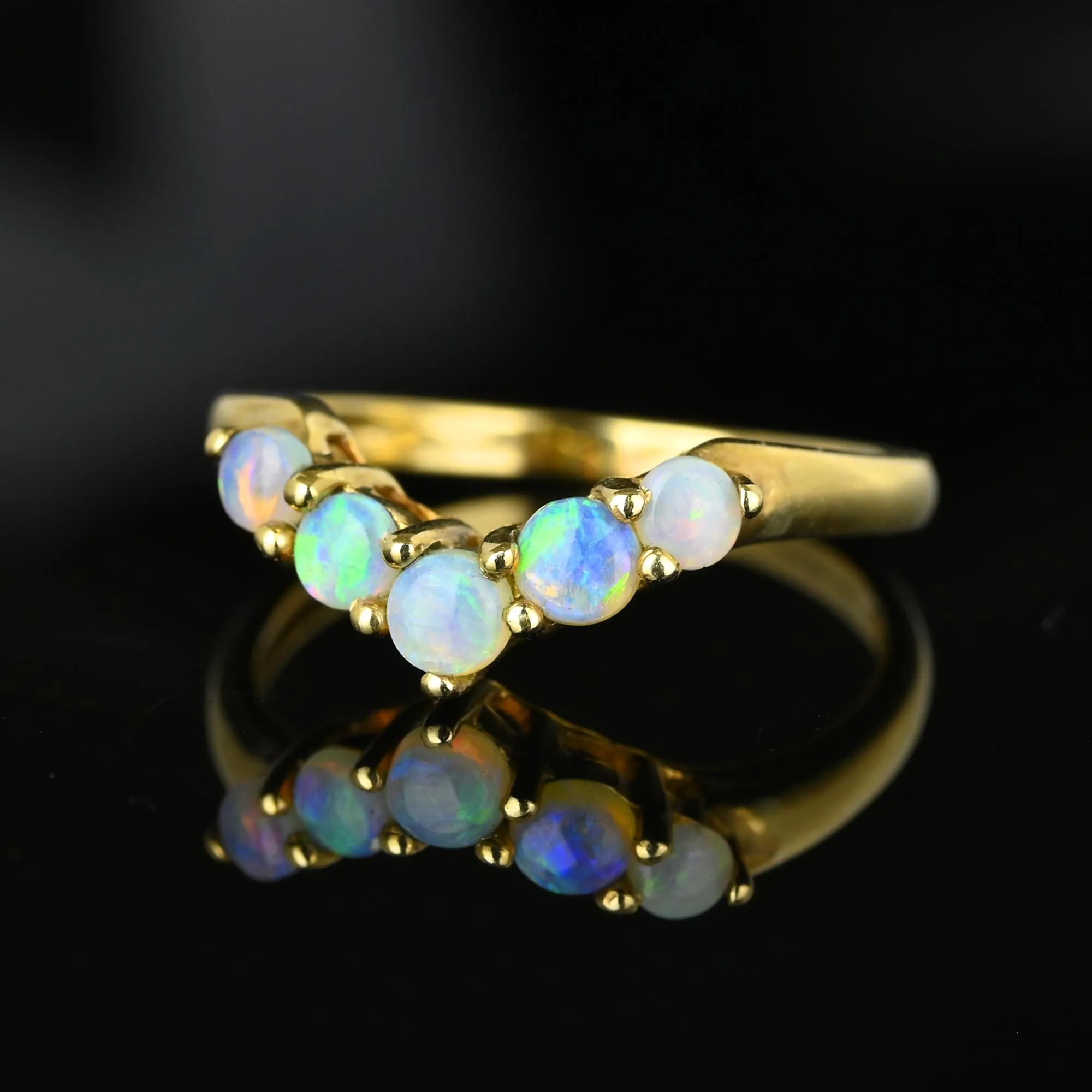 Vintage 5 Stone Opal Chevron Wishbone Ring in Gold