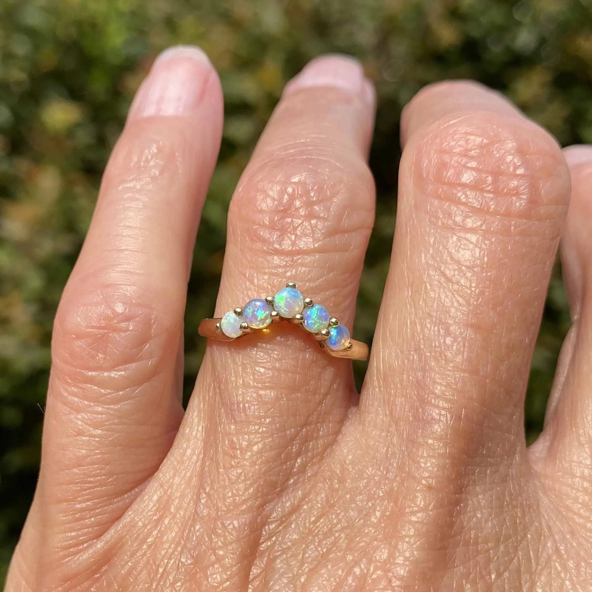 Vintage 5 Stone Opal Chevron Wishbone Ring in Gold