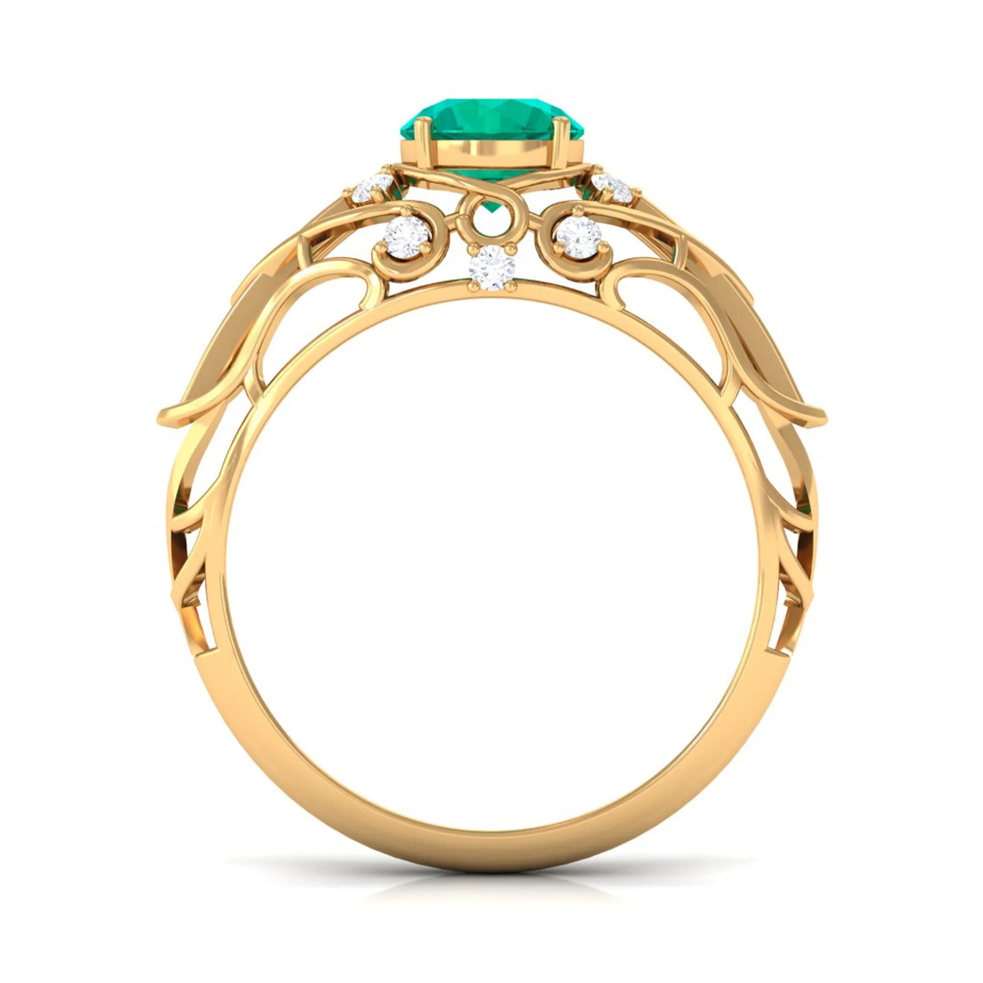Vintage Emerald Engagement Ring with Diamond