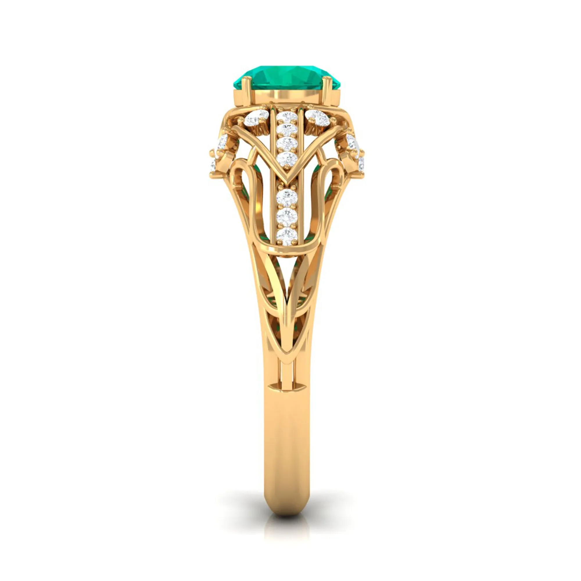 Vintage Emerald Engagement Ring with Diamond