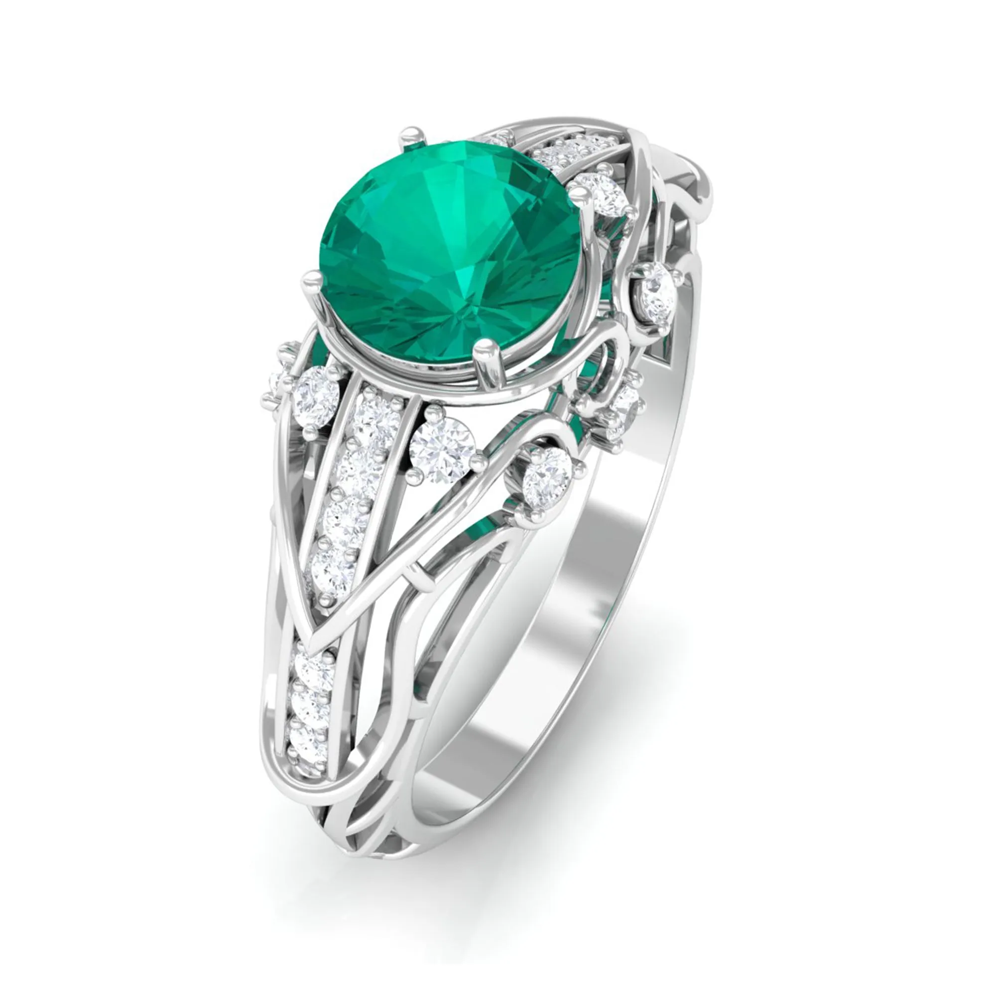Vintage Emerald Engagement Ring with Diamond