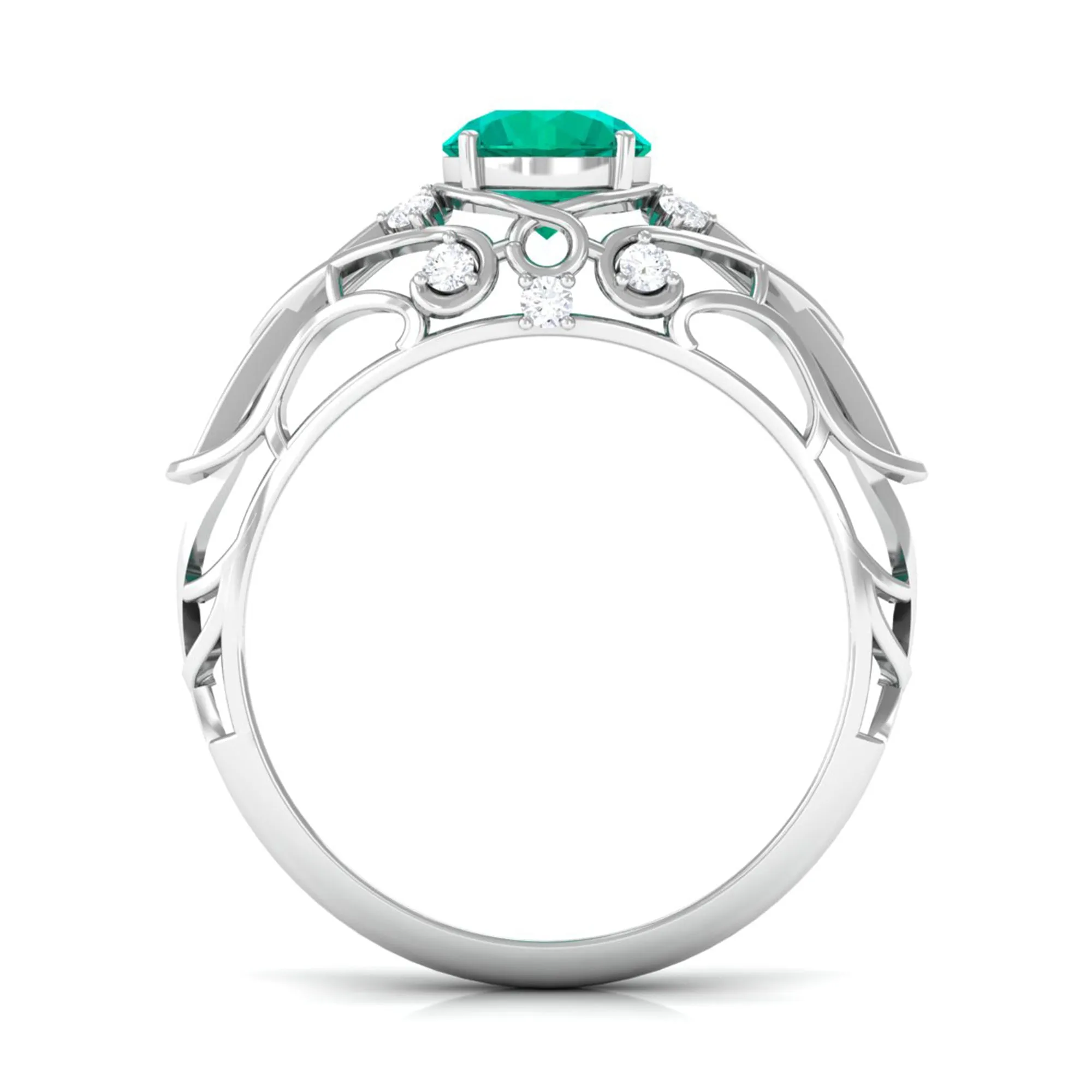 Vintage Emerald Engagement Ring with Diamond