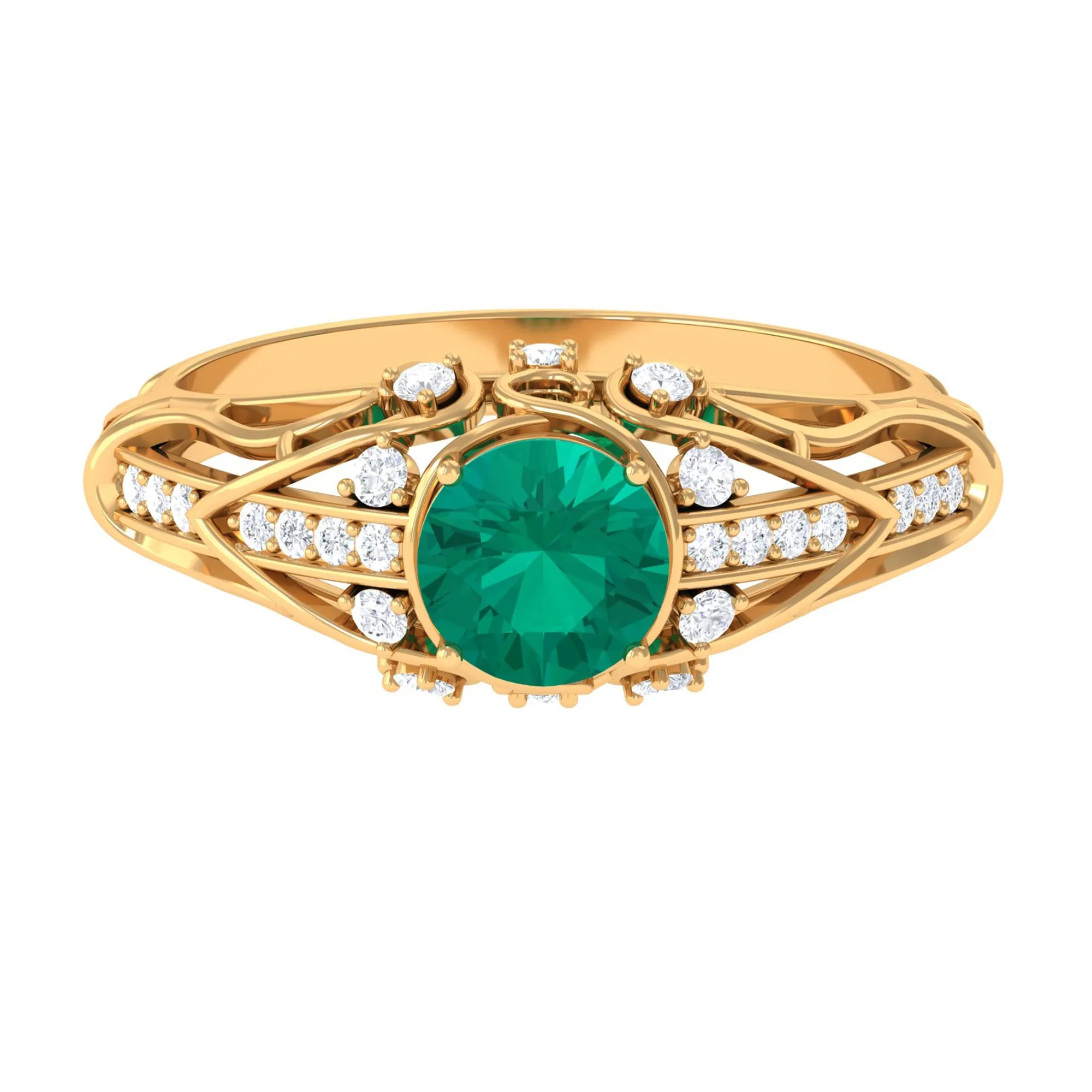 Vintage Emerald Engagement Ring with Diamond