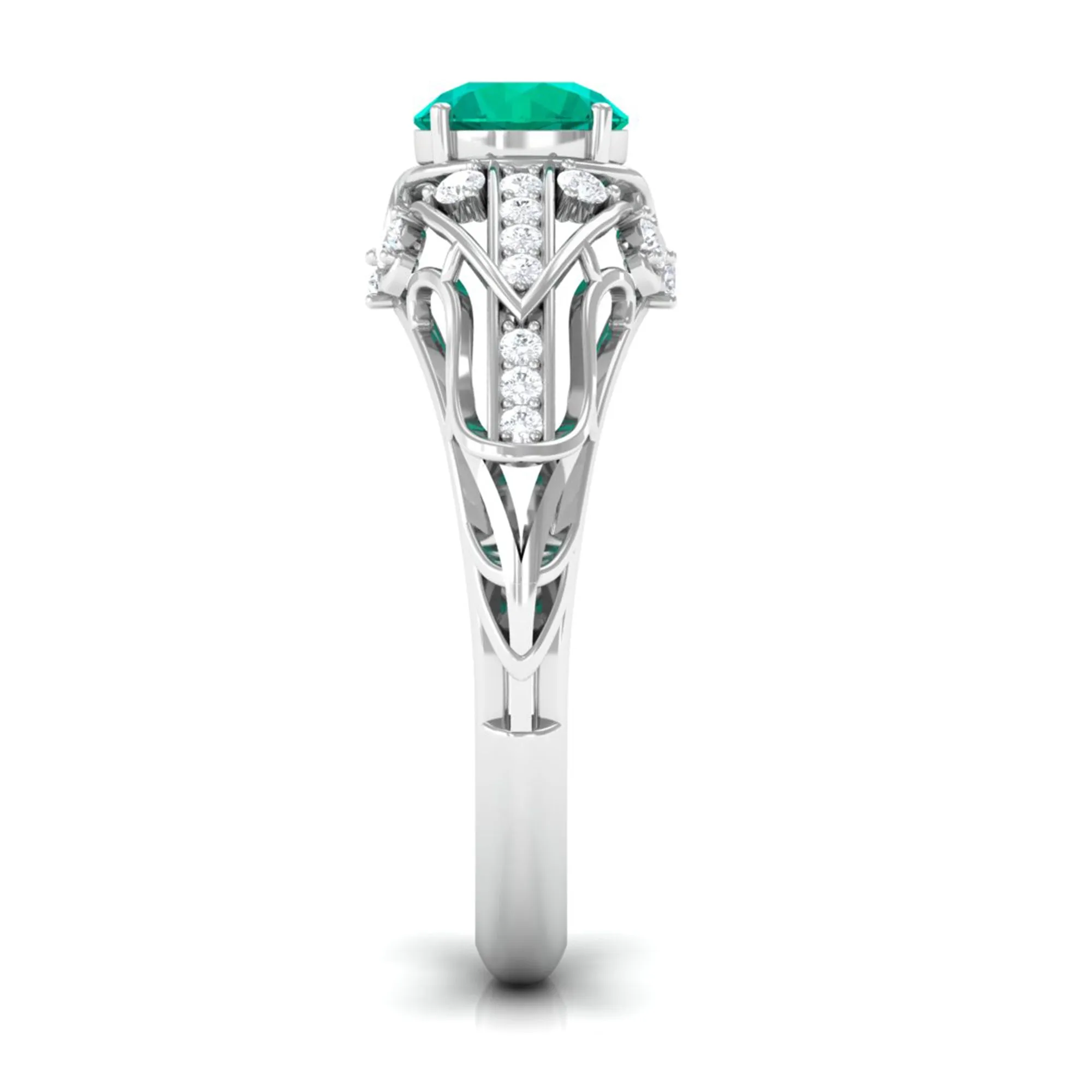 Vintage Emerald Engagement Ring with Diamond