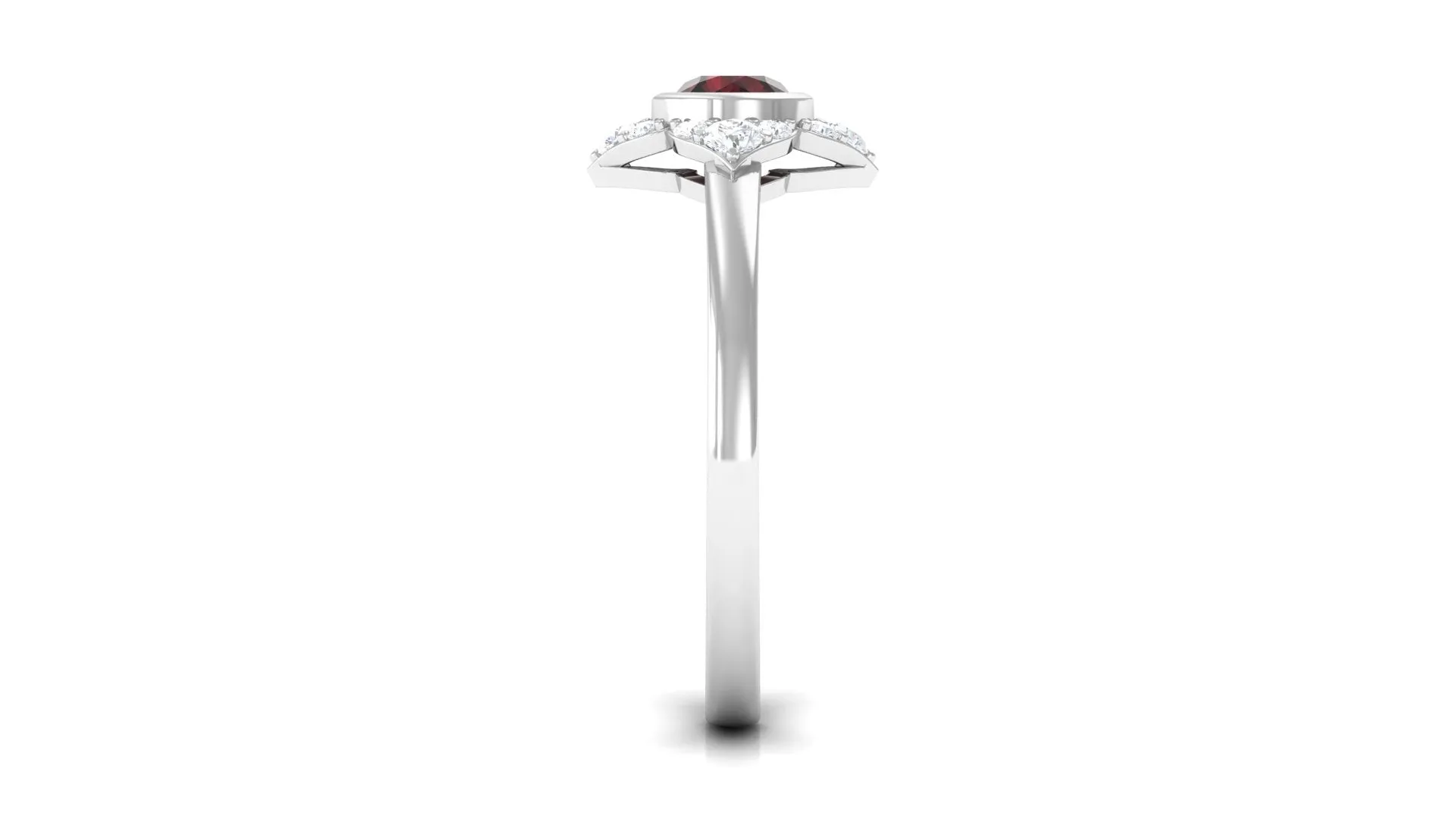 Vintage Inspired Garnet Flower Engagement Ring with Diamond