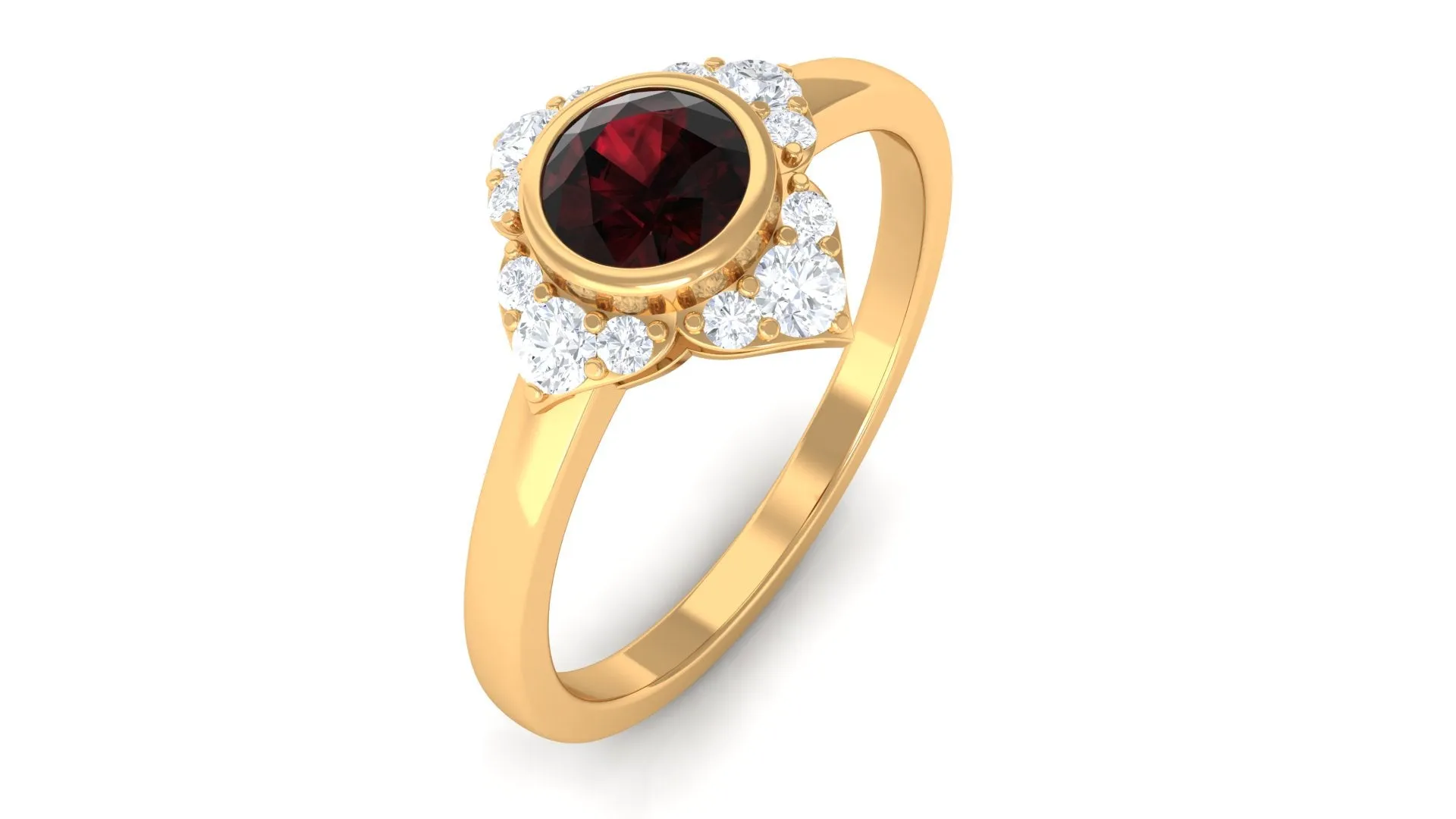 Vintage Inspired Garnet Flower Engagement Ring with Diamond