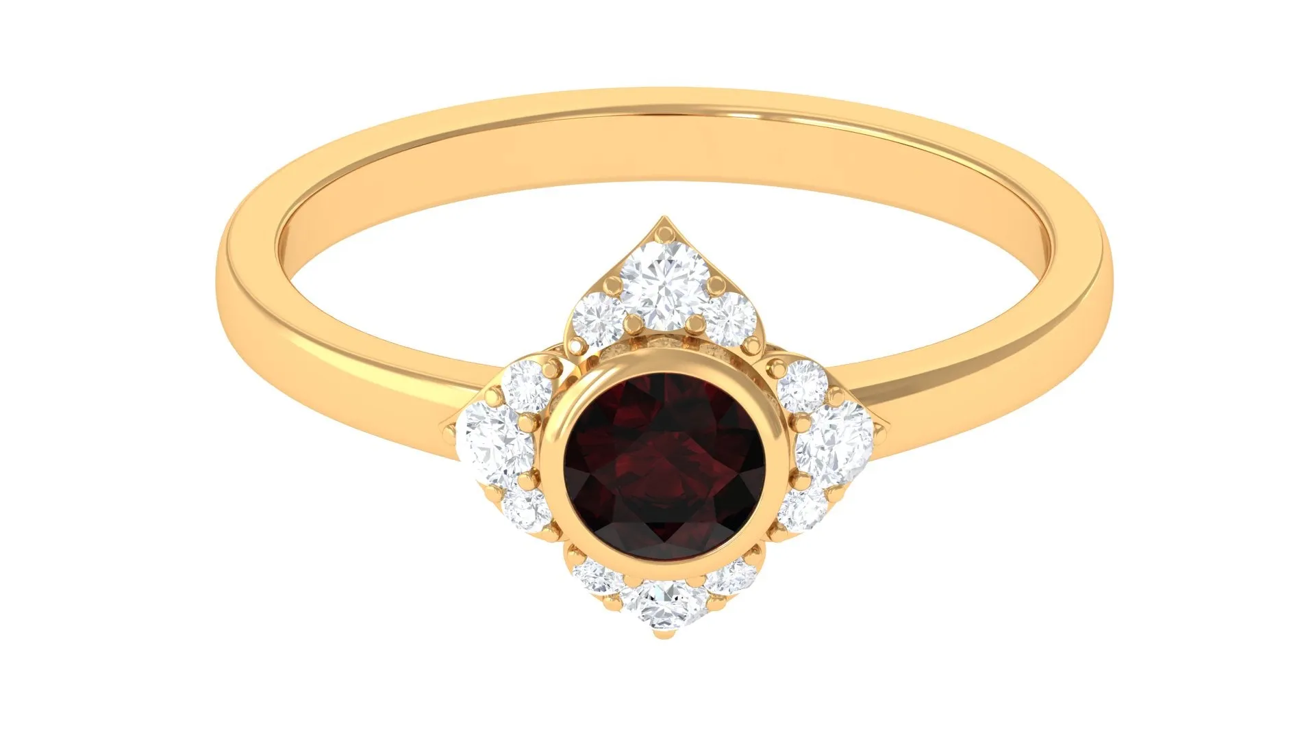Vintage Inspired Garnet Flower Engagement Ring with Diamond