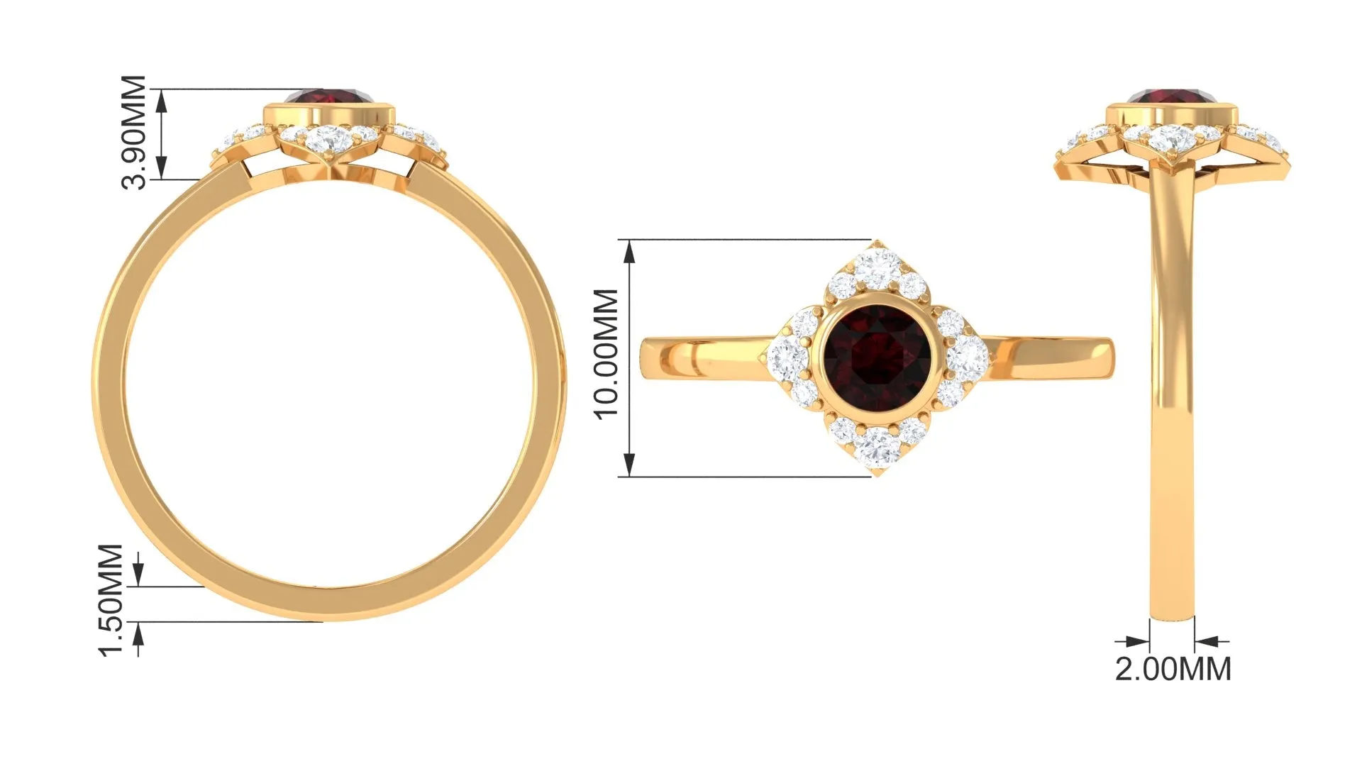 Vintage Inspired Garnet Flower Engagement Ring with Diamond