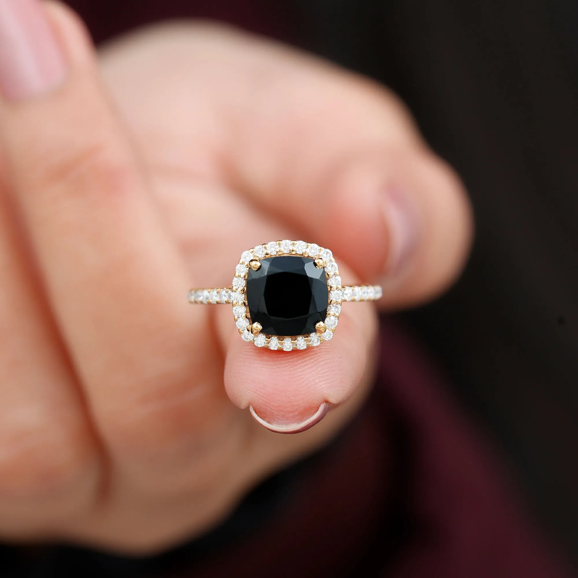 Vintage Inspired Lab Created Black Diamond Engagement Ring with Diamond
