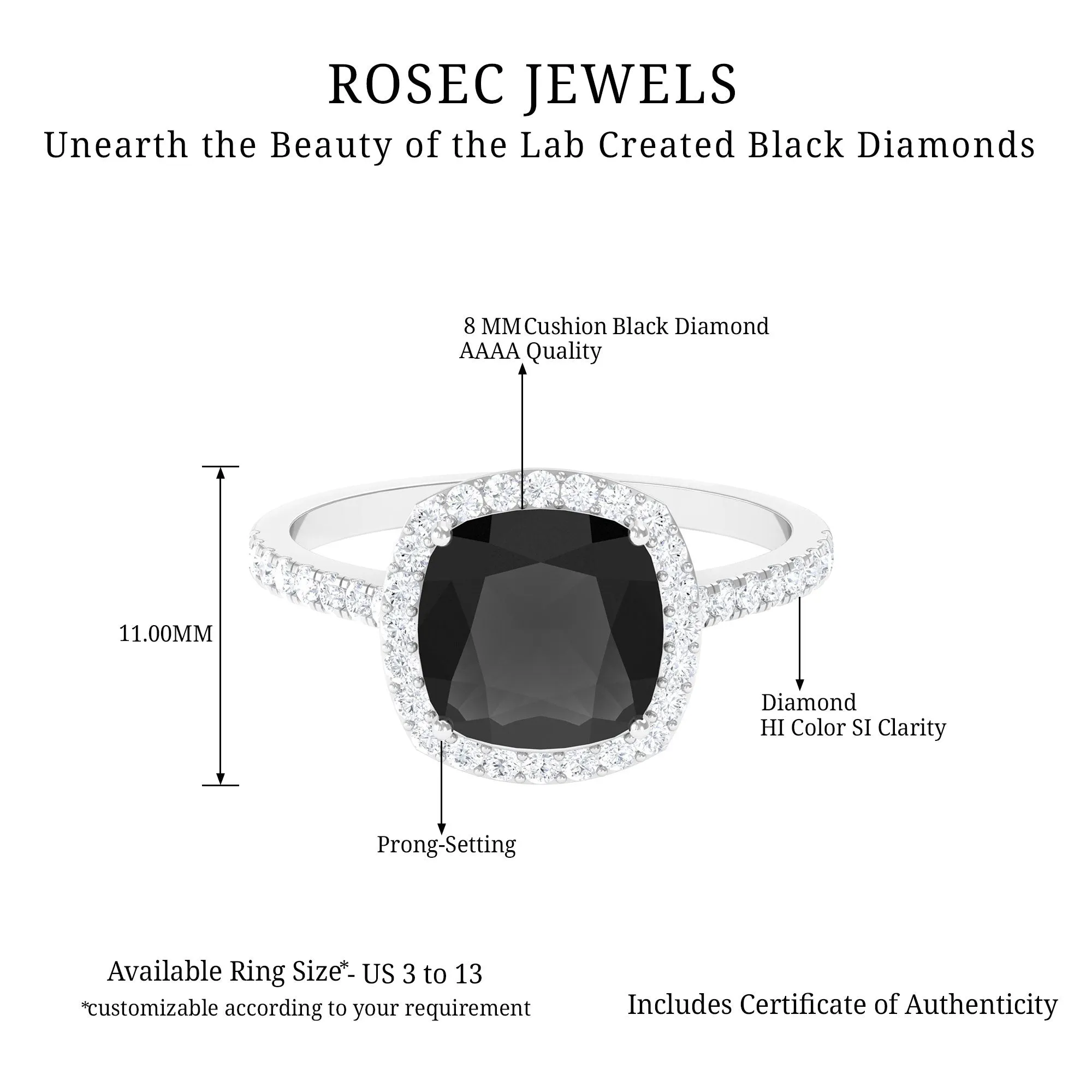 Vintage Inspired Lab Created Black Diamond Engagement Ring with Diamond