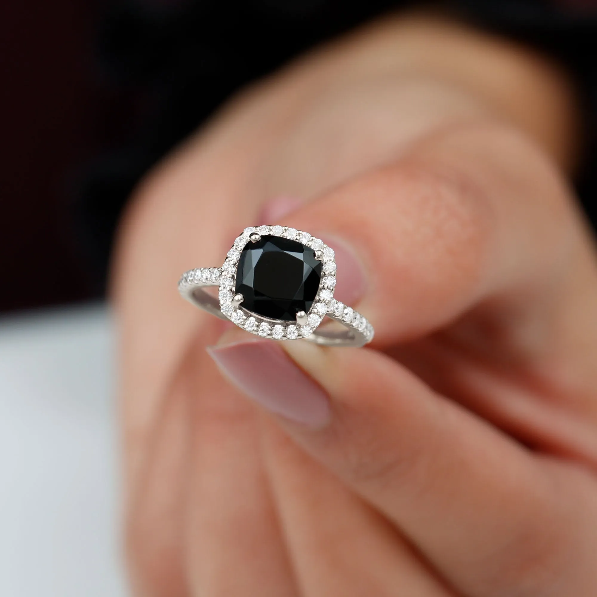Vintage Inspired Lab Created Black Diamond Engagement Ring with Diamond