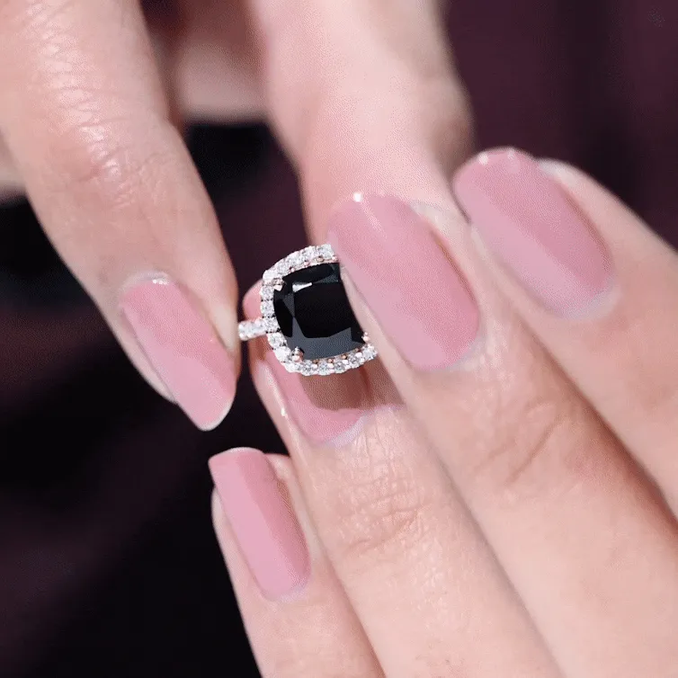 Vintage Inspired Lab Created Black Diamond Engagement Ring with Diamond