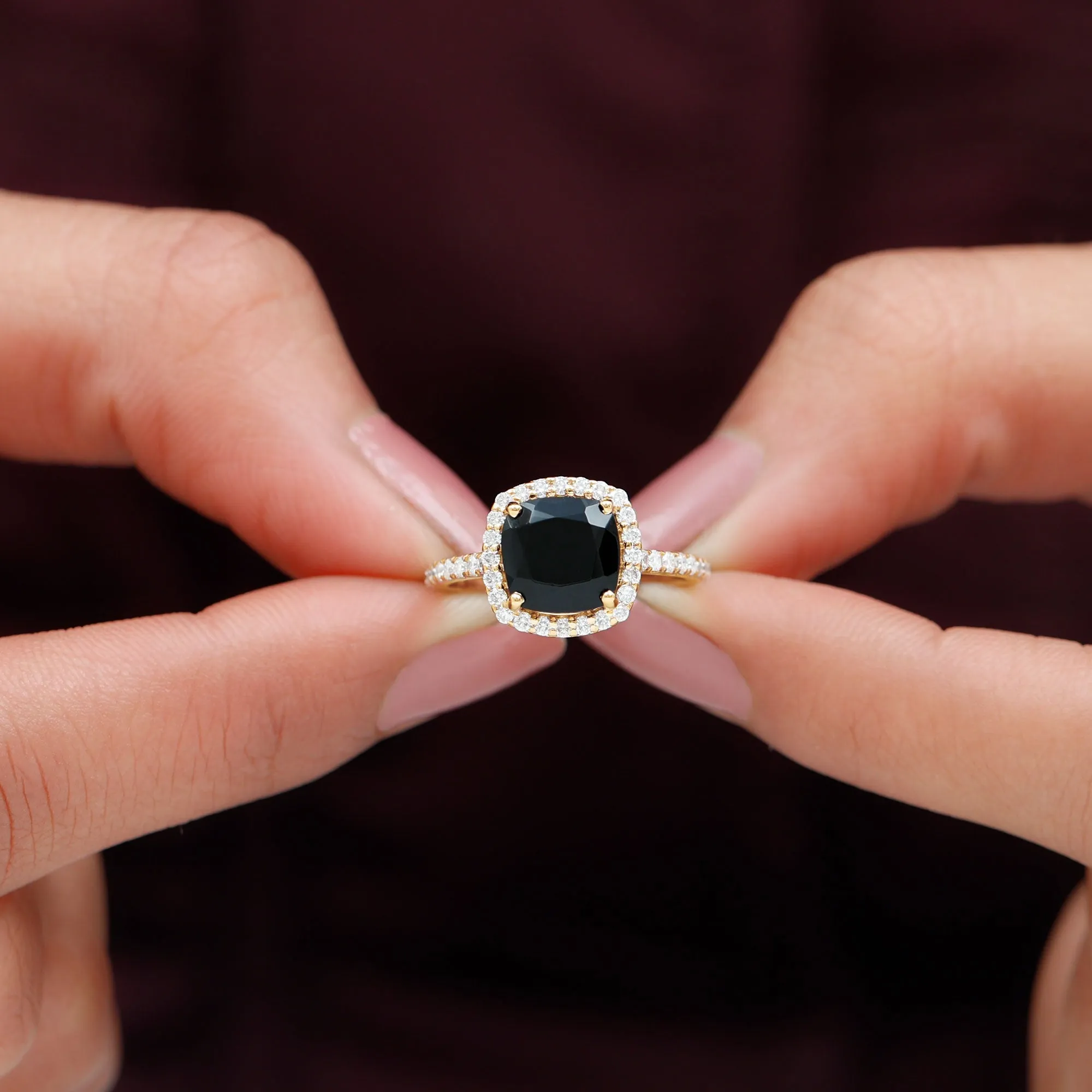 Vintage Inspired Lab Created Black Diamond Engagement Ring with Diamond