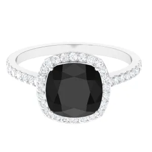 Vintage Inspired Lab Created Black Diamond Engagement Ring with Diamond
