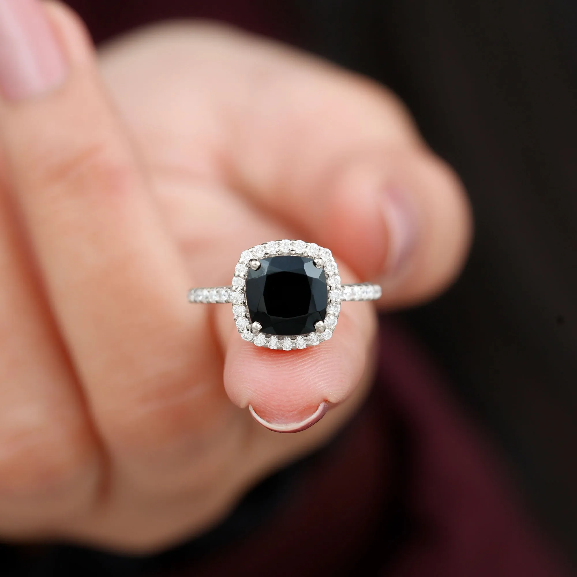 Vintage Inspired Lab Created Black Diamond Engagement Ring with Diamond