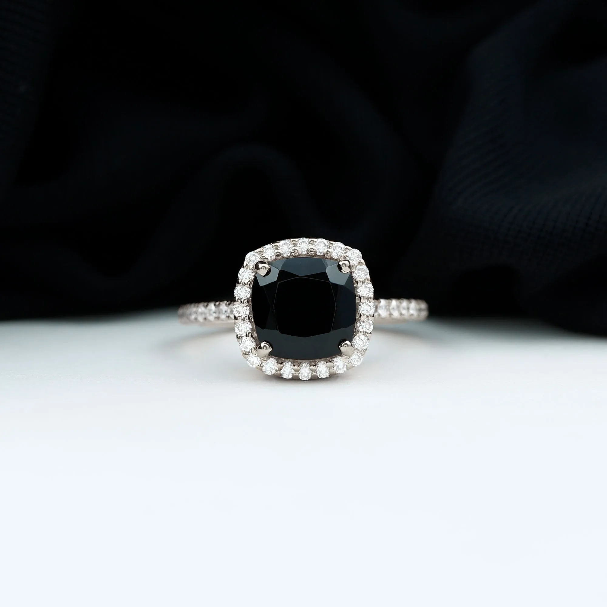 Vintage Inspired Lab Created Black Diamond Engagement Ring with Diamond