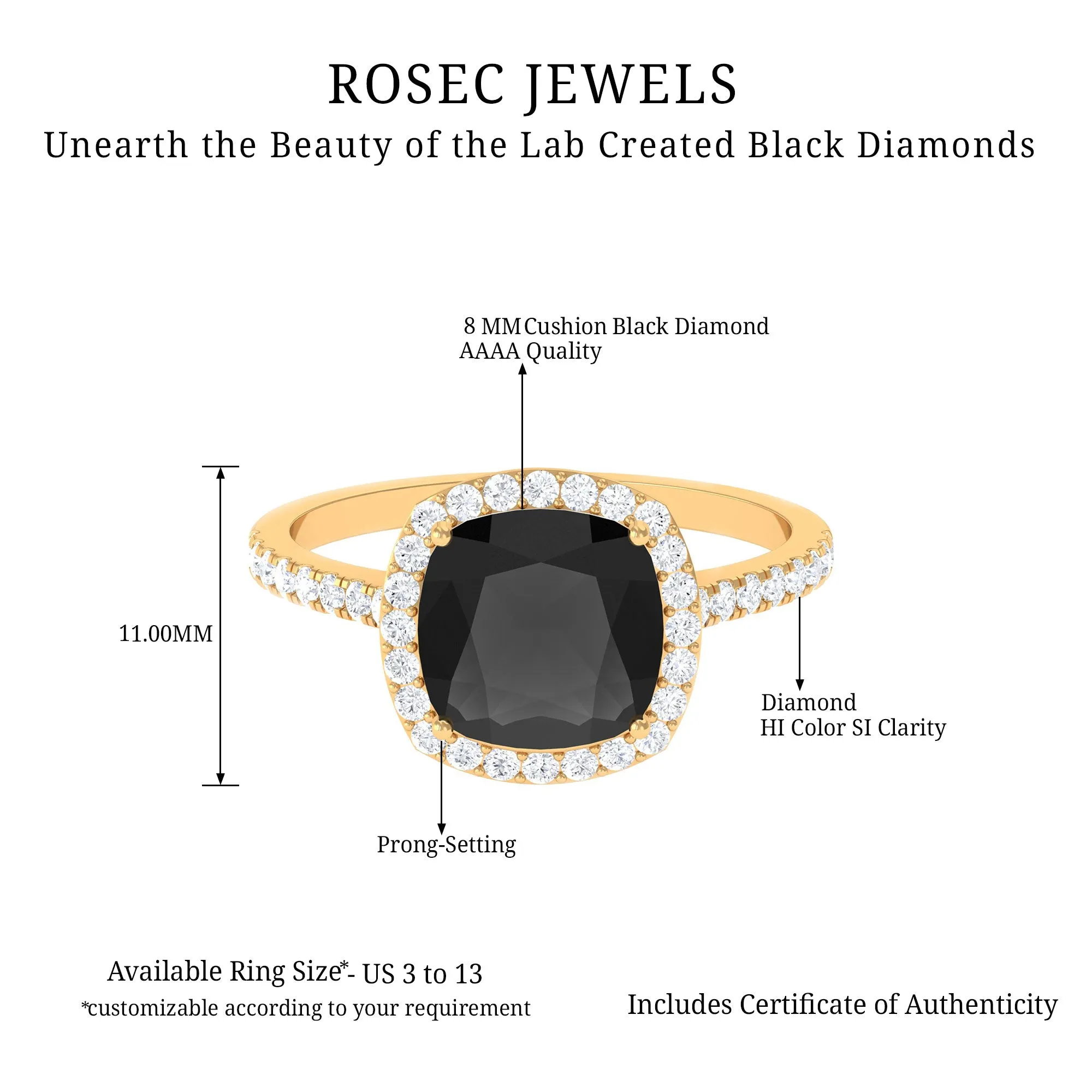 Vintage Inspired Lab Created Black Diamond Engagement Ring with Diamond
