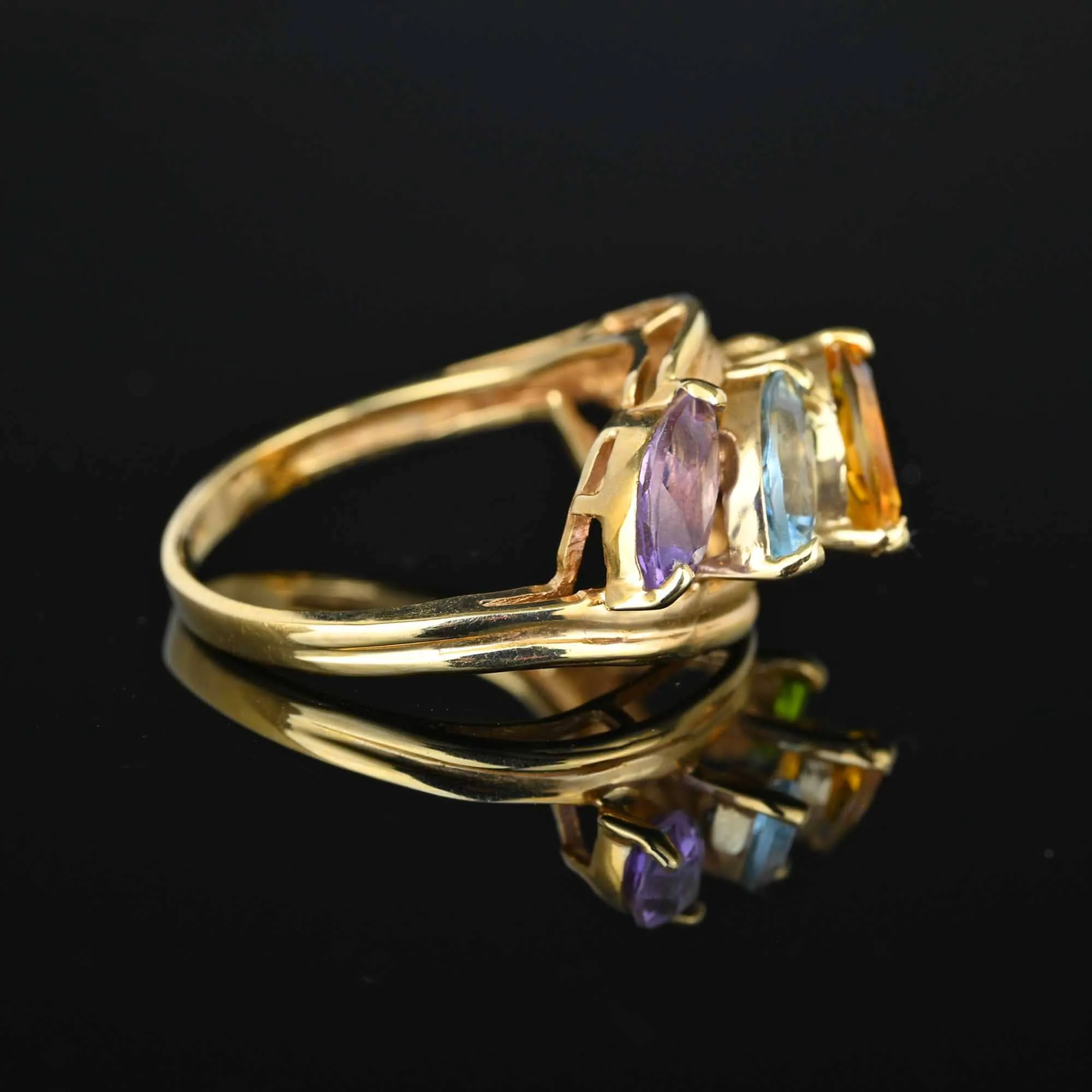 Vintage Multi Gemstone Bypass Ring in 14K Gold