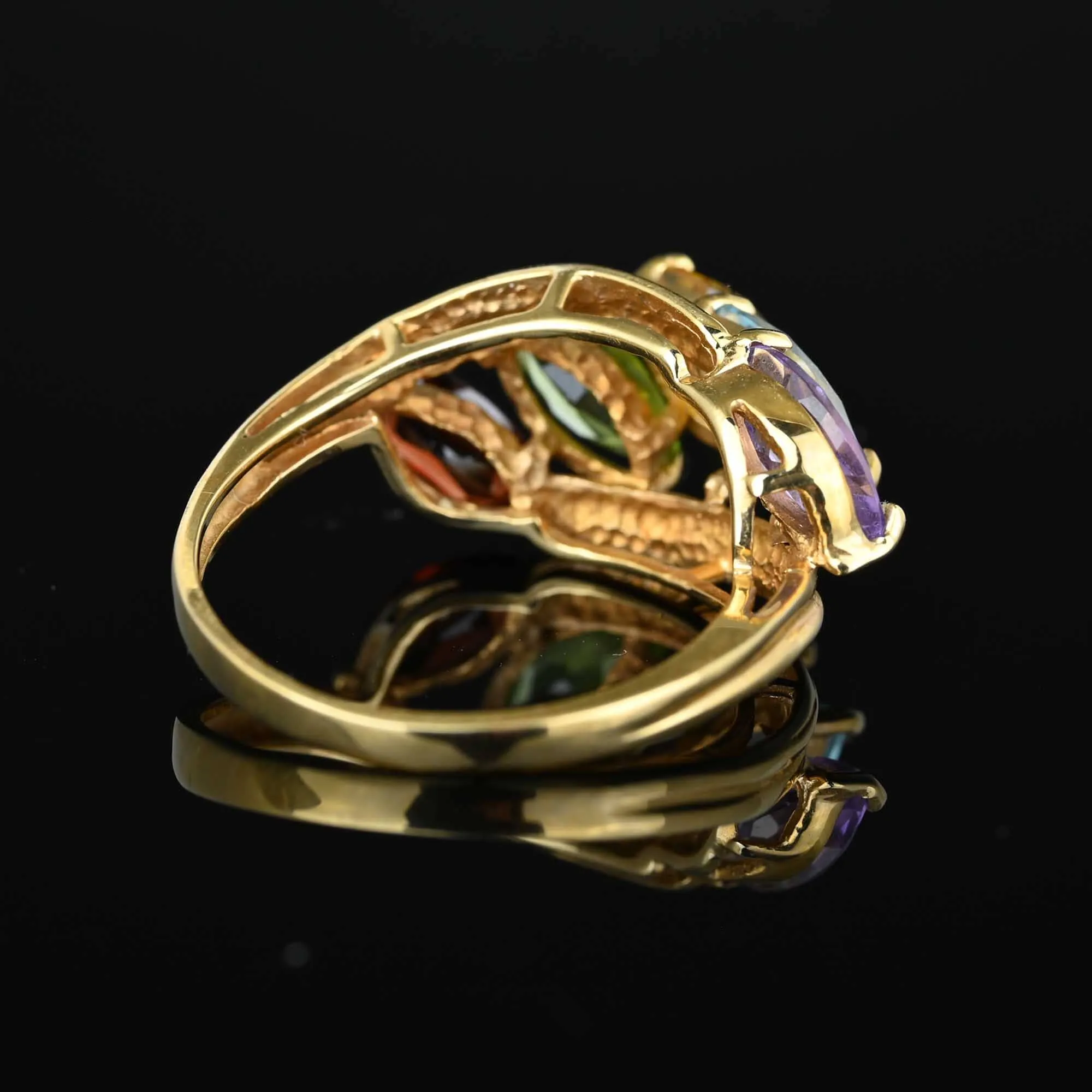 Vintage Multi Gemstone Bypass Ring in 14K Gold