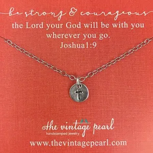 Vintage Pearl Necklace Be Strong & Courageous