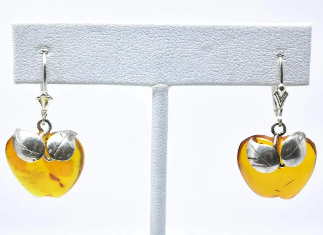 Vintage Sterling Silver & Amber Earrings & Ring