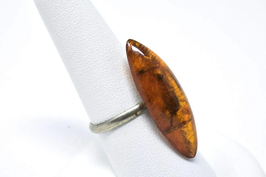 Vintage Sterling Silver & Amber Earrings & Ring