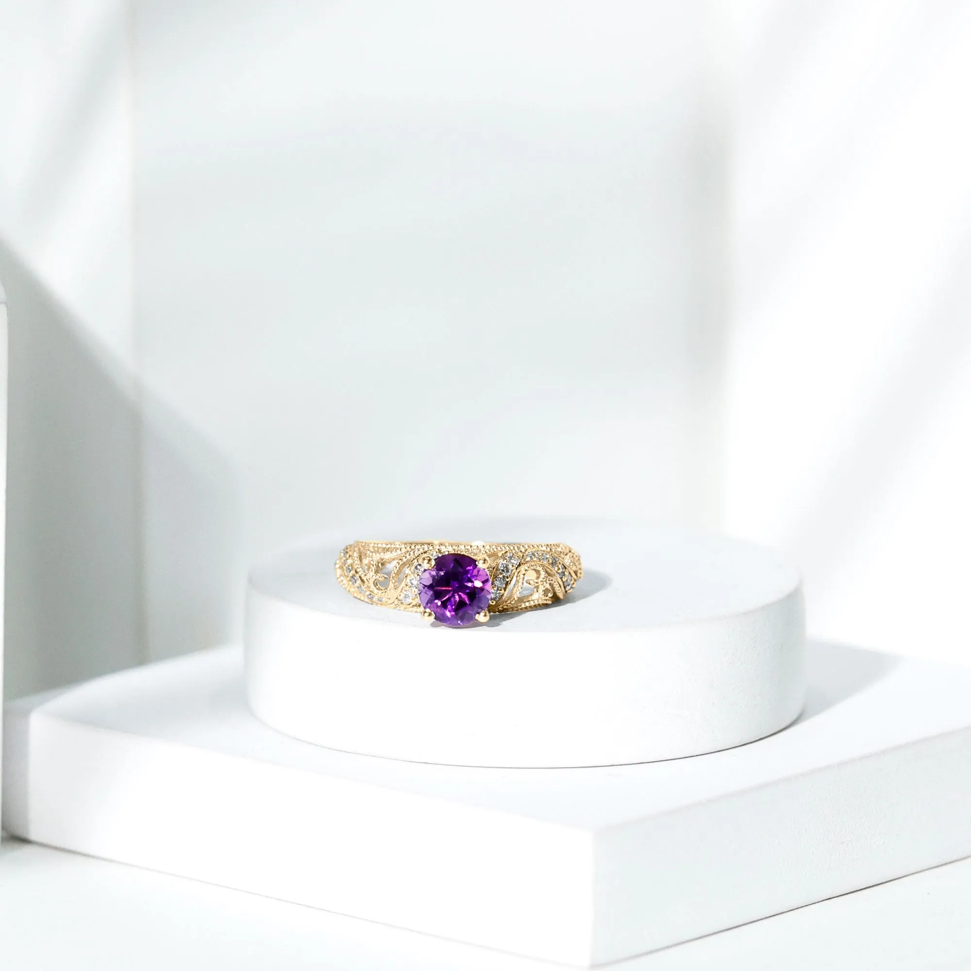 Vintage Style Amethyst Engagement Ring with Diamond