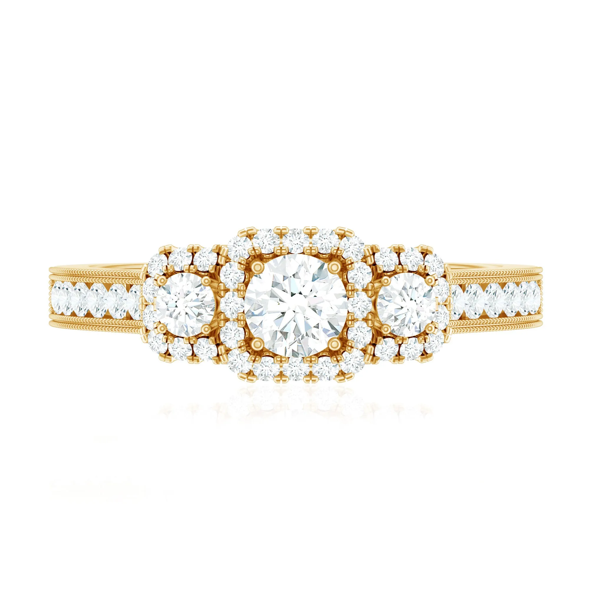 Vintage Style Moissanite 3 Stone Engagement Ring