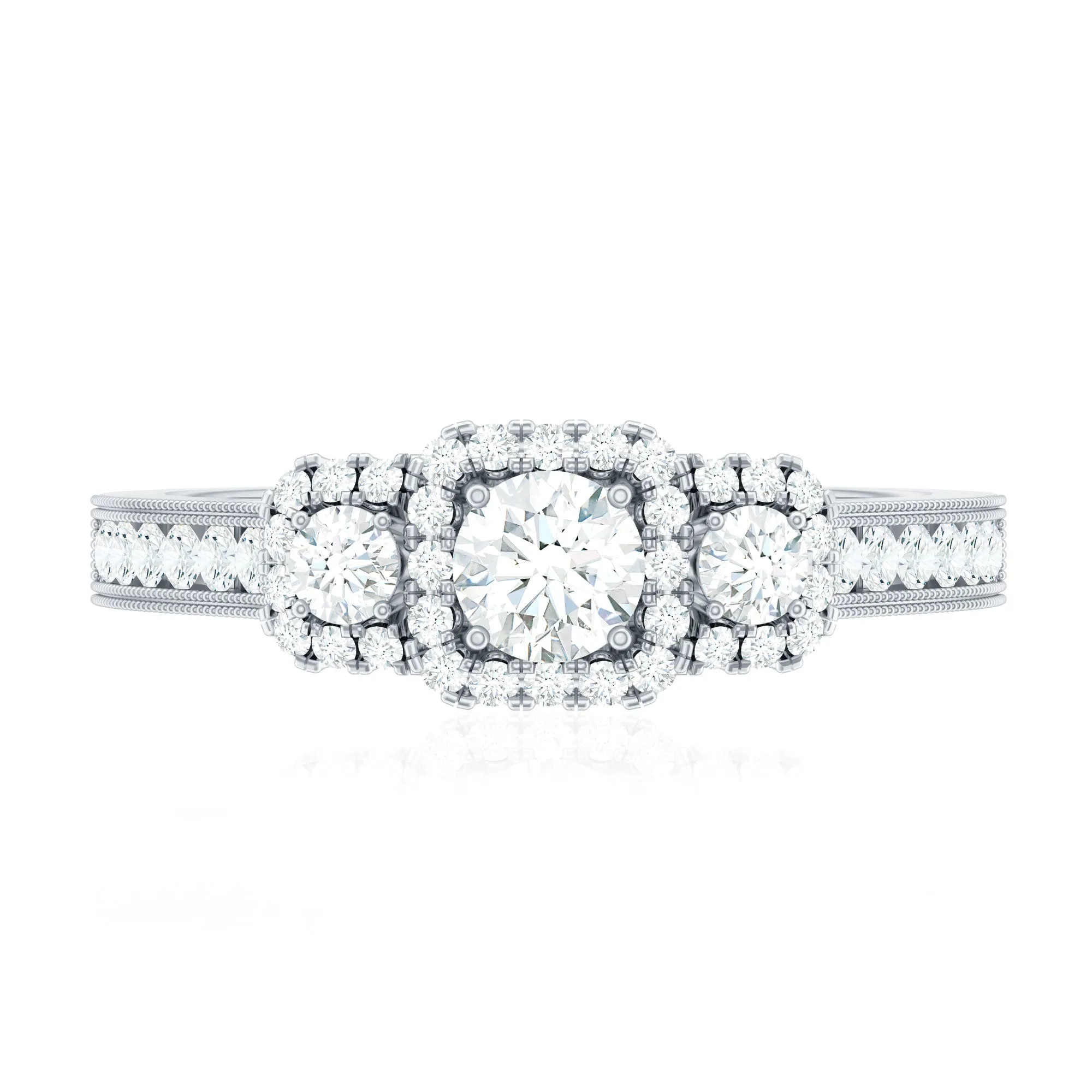 Vintage Style Moissanite 3 Stone Engagement Ring