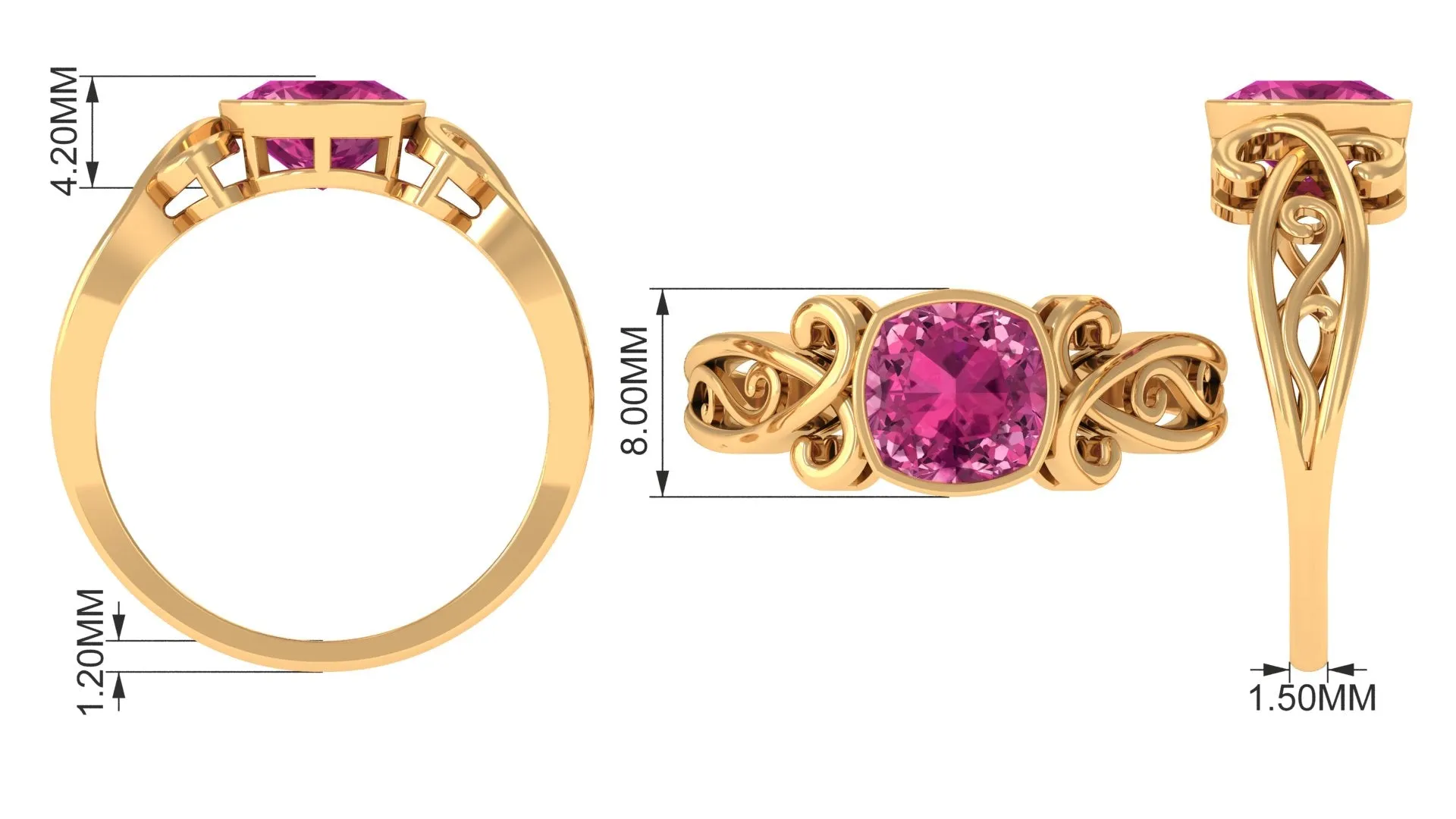 Vintage Style Pink Tourmaline Solitaire Ring in Bezel Setting