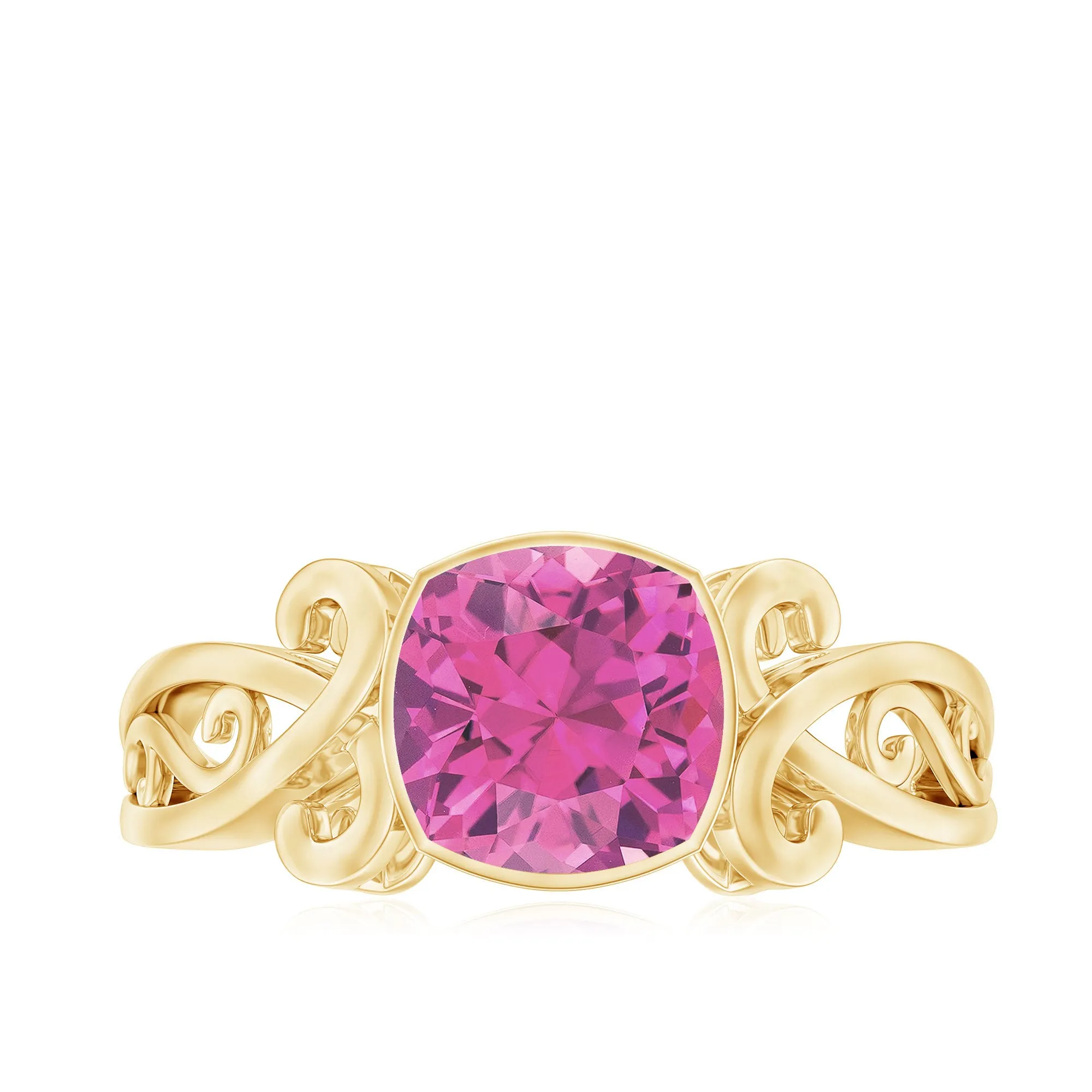 Vintage Style Pink Tourmaline Solitaire Ring in Bezel Setting