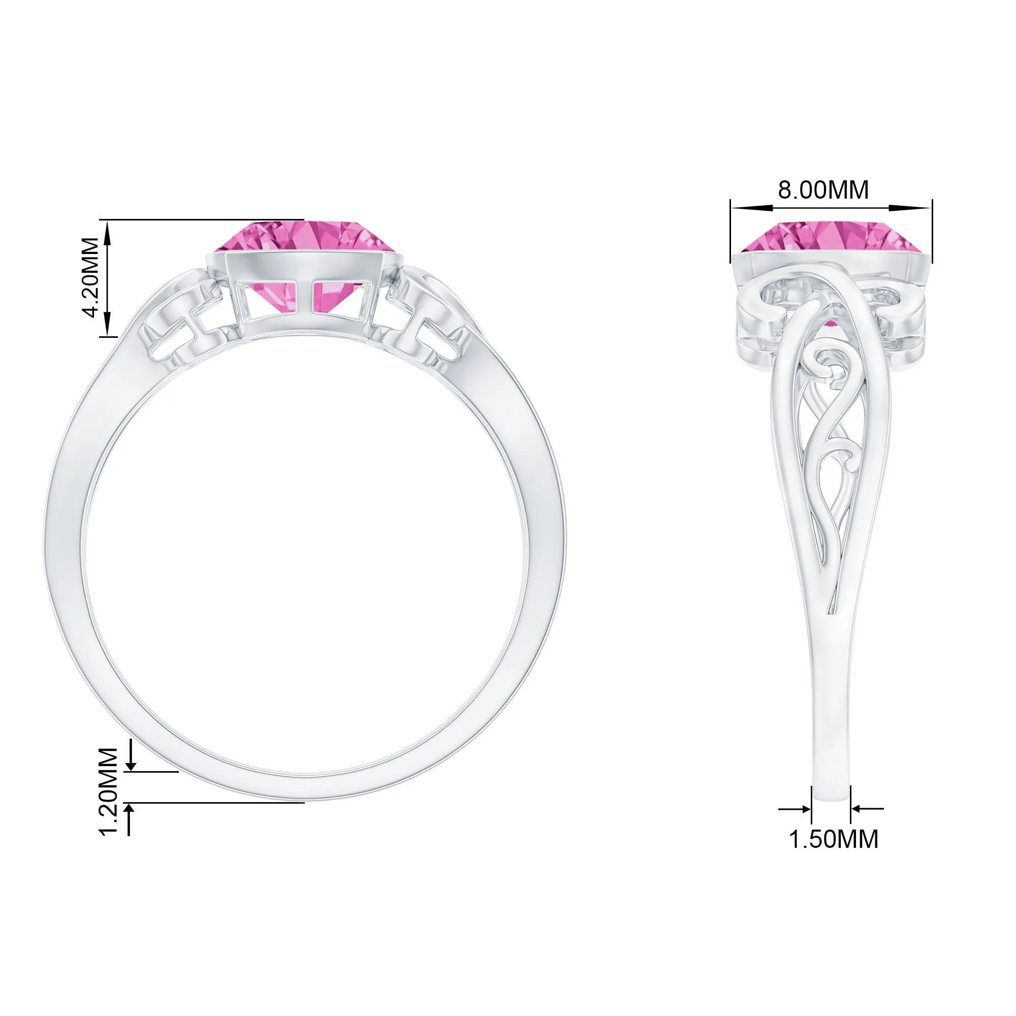 Vintage Style Pink Tourmaline Solitaire Ring in Bezel Setting