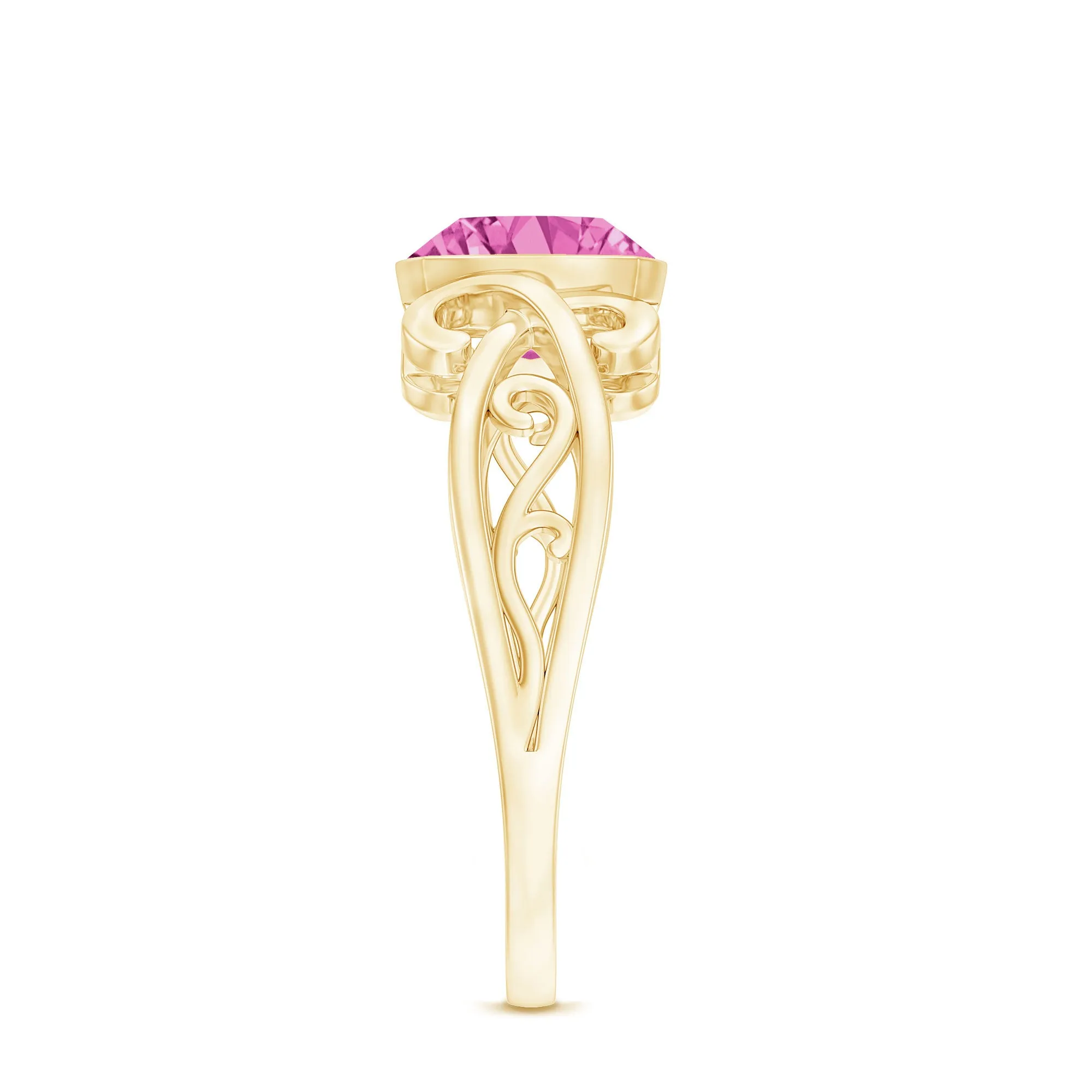 Vintage Style Pink Tourmaline Solitaire Ring in Bezel Setting