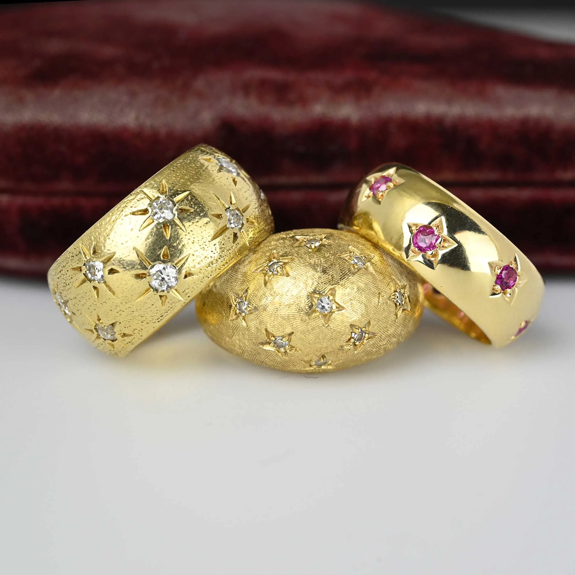 Vintage Wide 14K Gold Star Diamond Band Ring