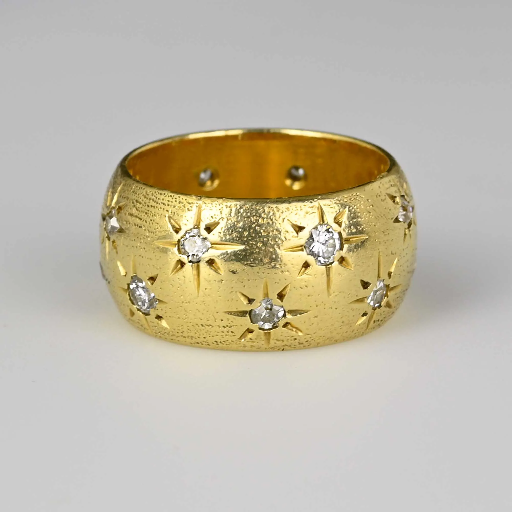 Vintage Wide 14K Gold Star Diamond Band Ring