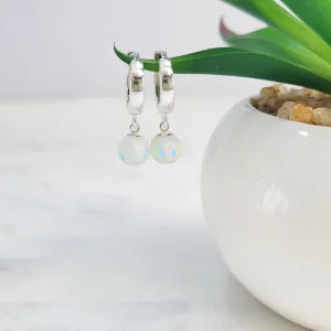 White Opal Ball Hoop Huggie Earrings