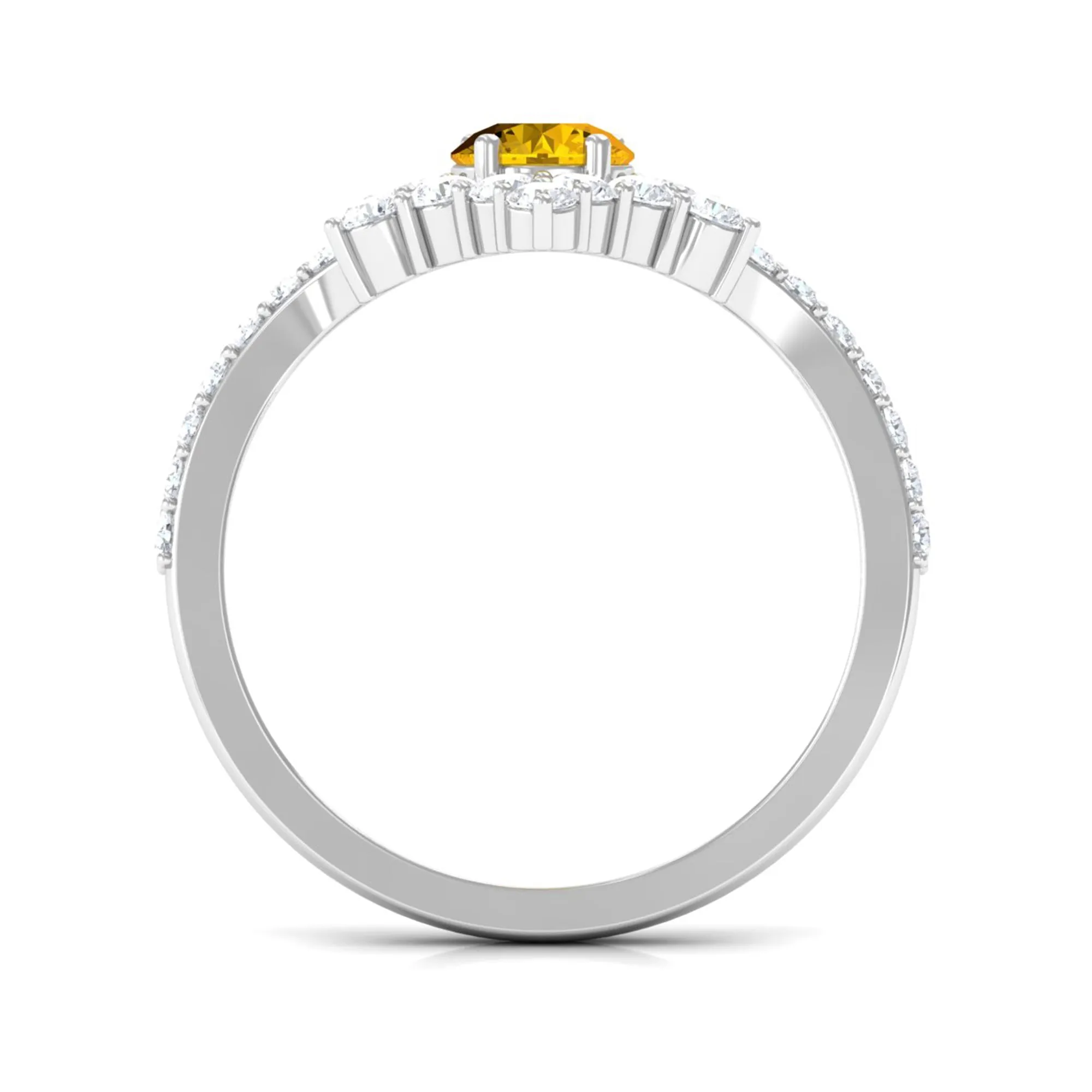Yellow Sapphire and Diamond Unique Engagement Ring