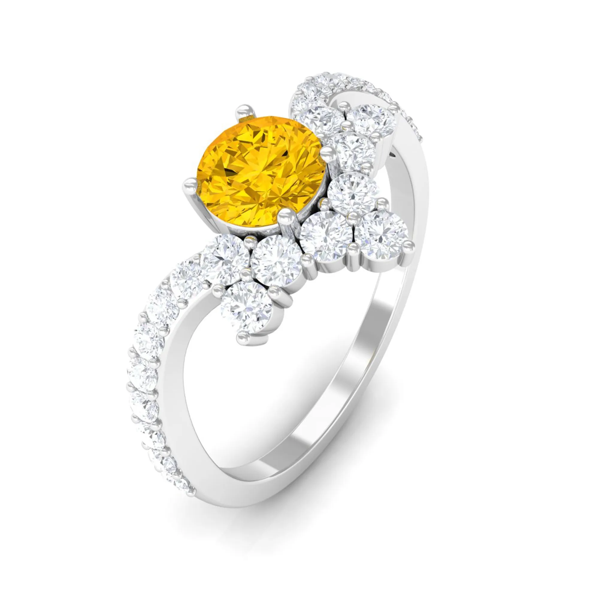 Yellow Sapphire and Diamond Unique Engagement Ring
