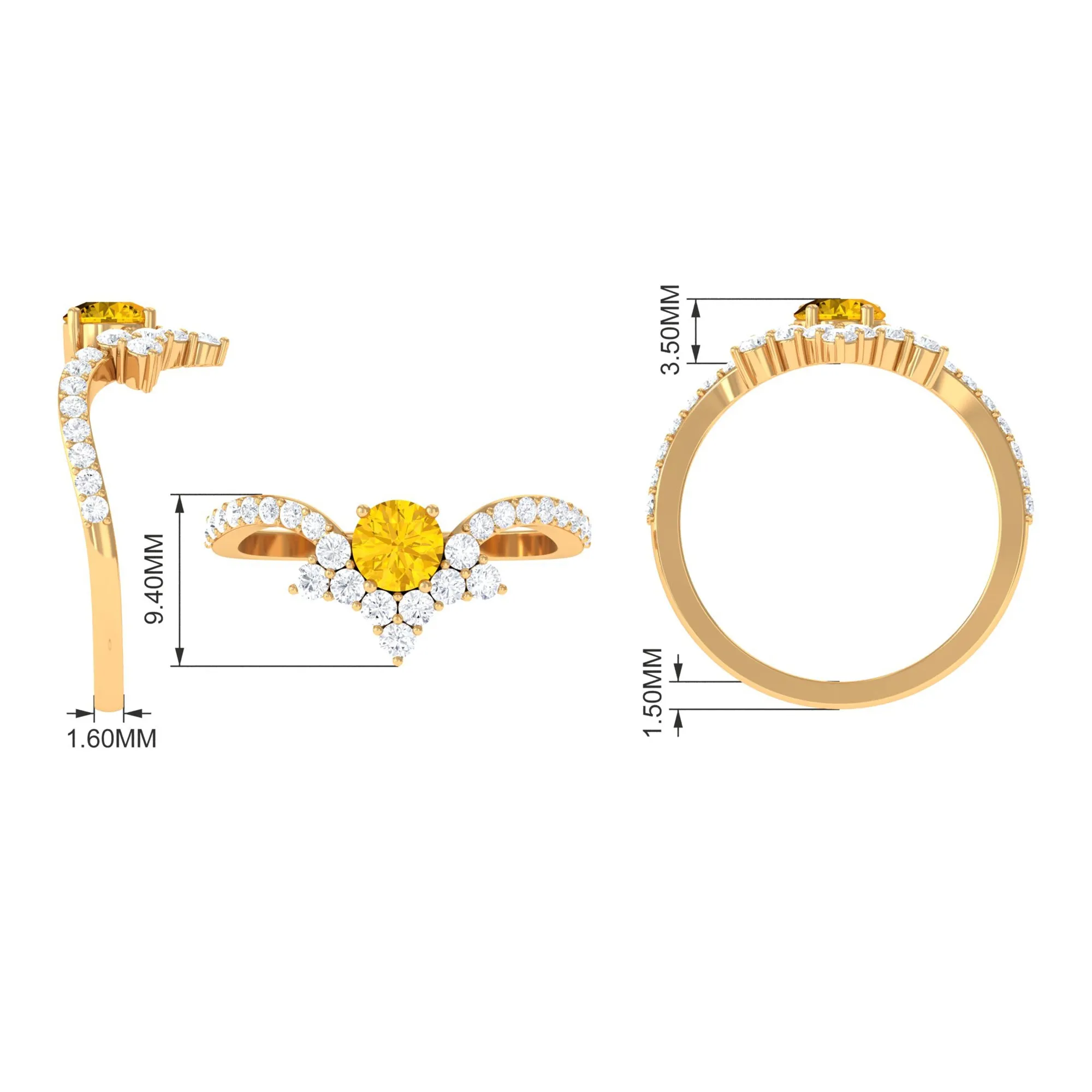 Yellow Sapphire and Diamond Unique Engagement Ring