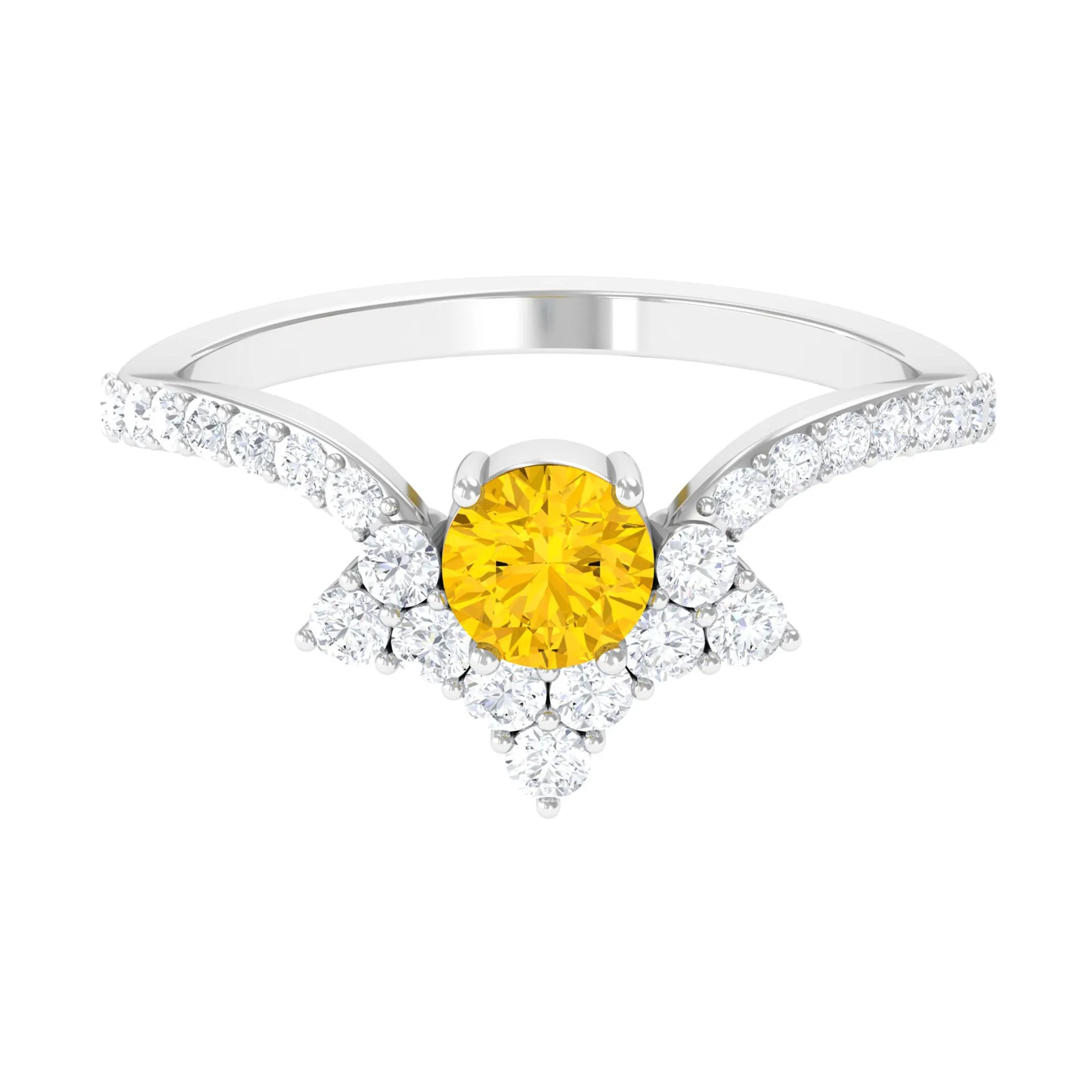 Yellow Sapphire and Diamond Unique Engagement Ring