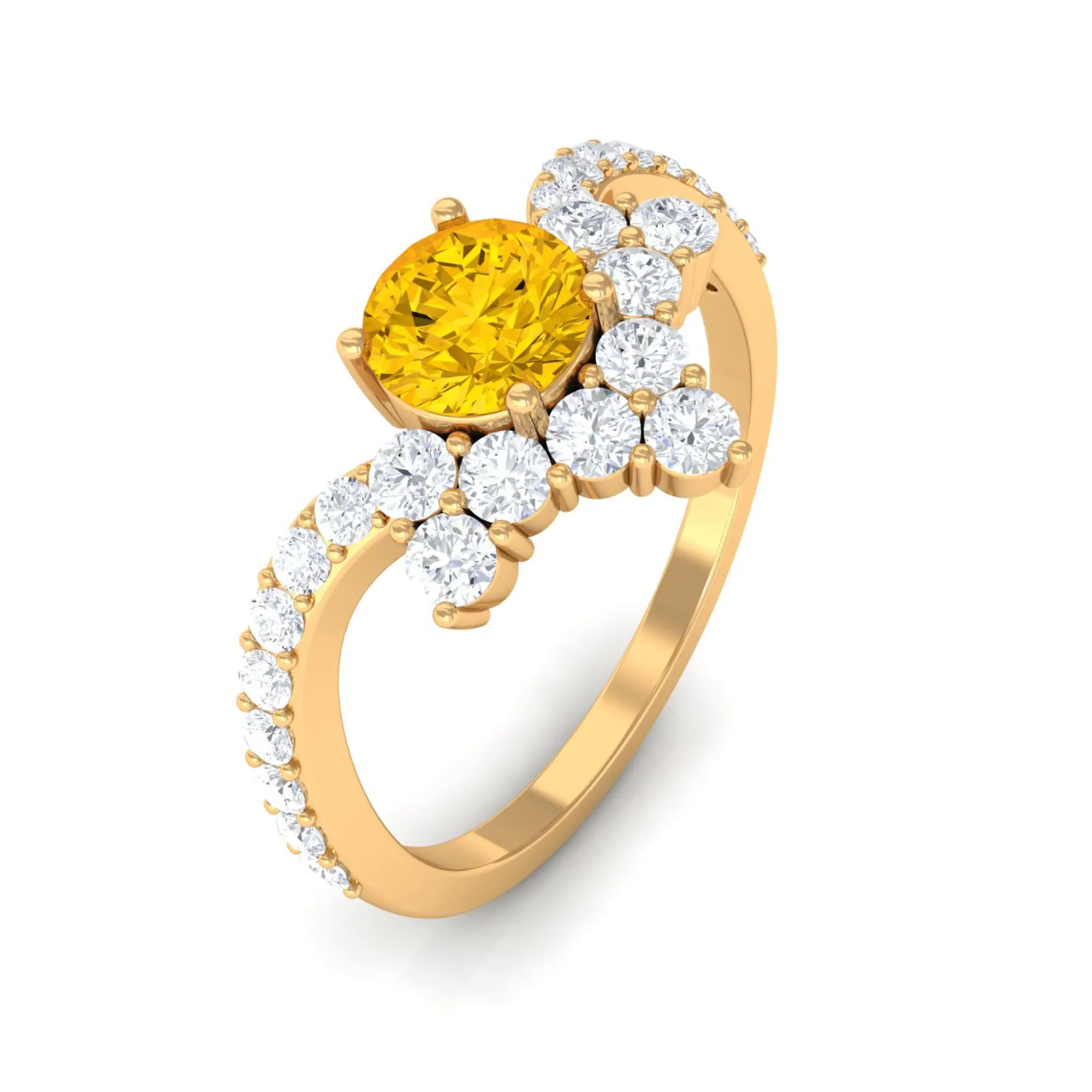 Yellow Sapphire and Diamond Unique Engagement Ring