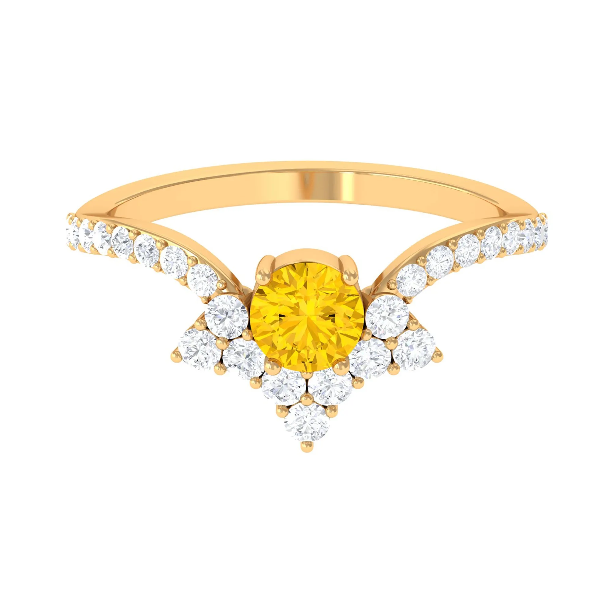 Yellow Sapphire and Diamond Unique Engagement Ring
